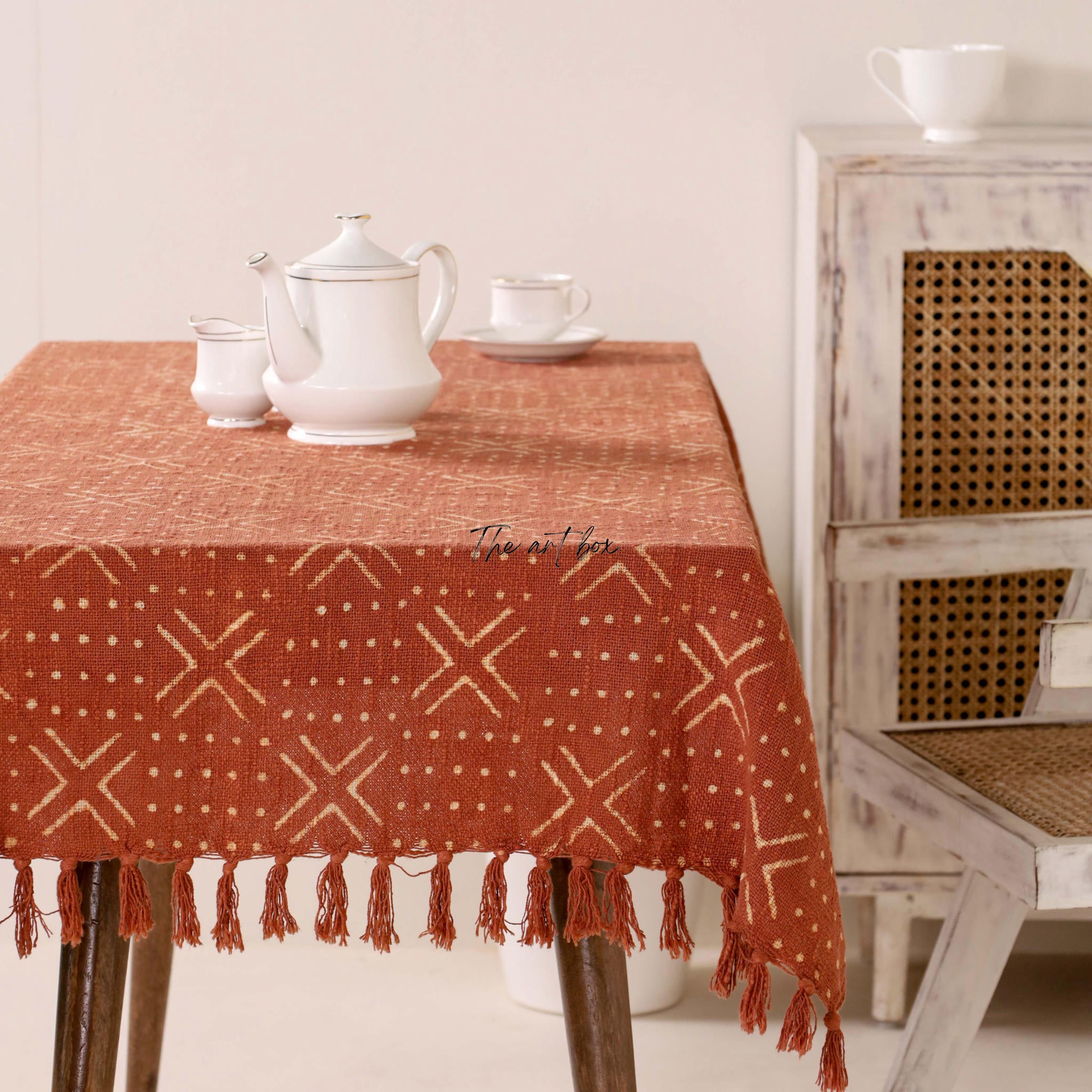 Rust with Floral Table Cover