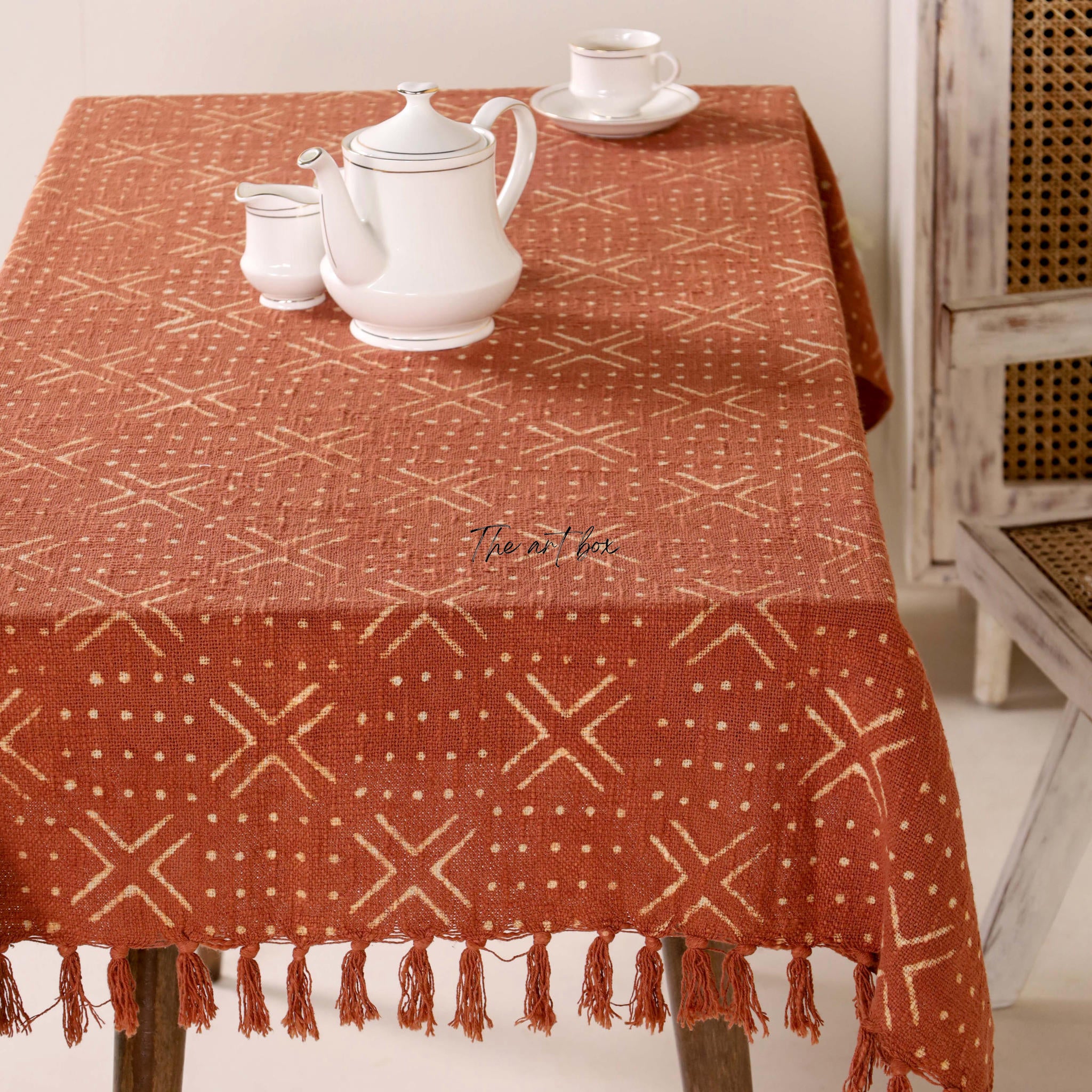 Rust with Floral Table Cover