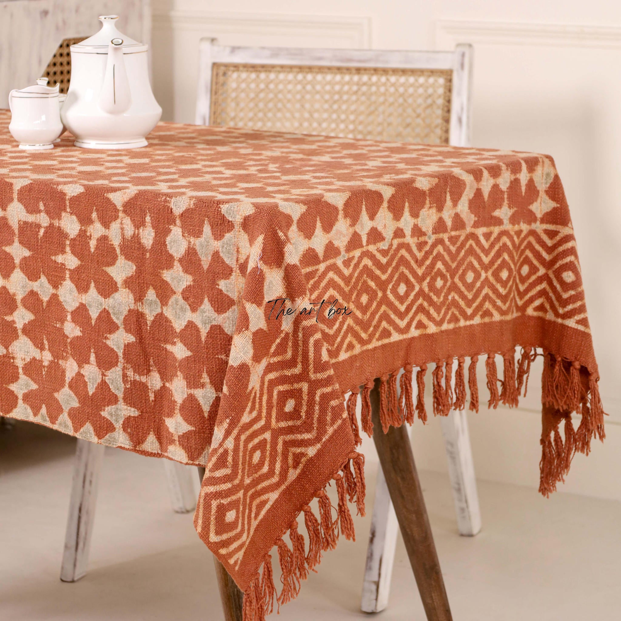 Rust with Floral Table Cover