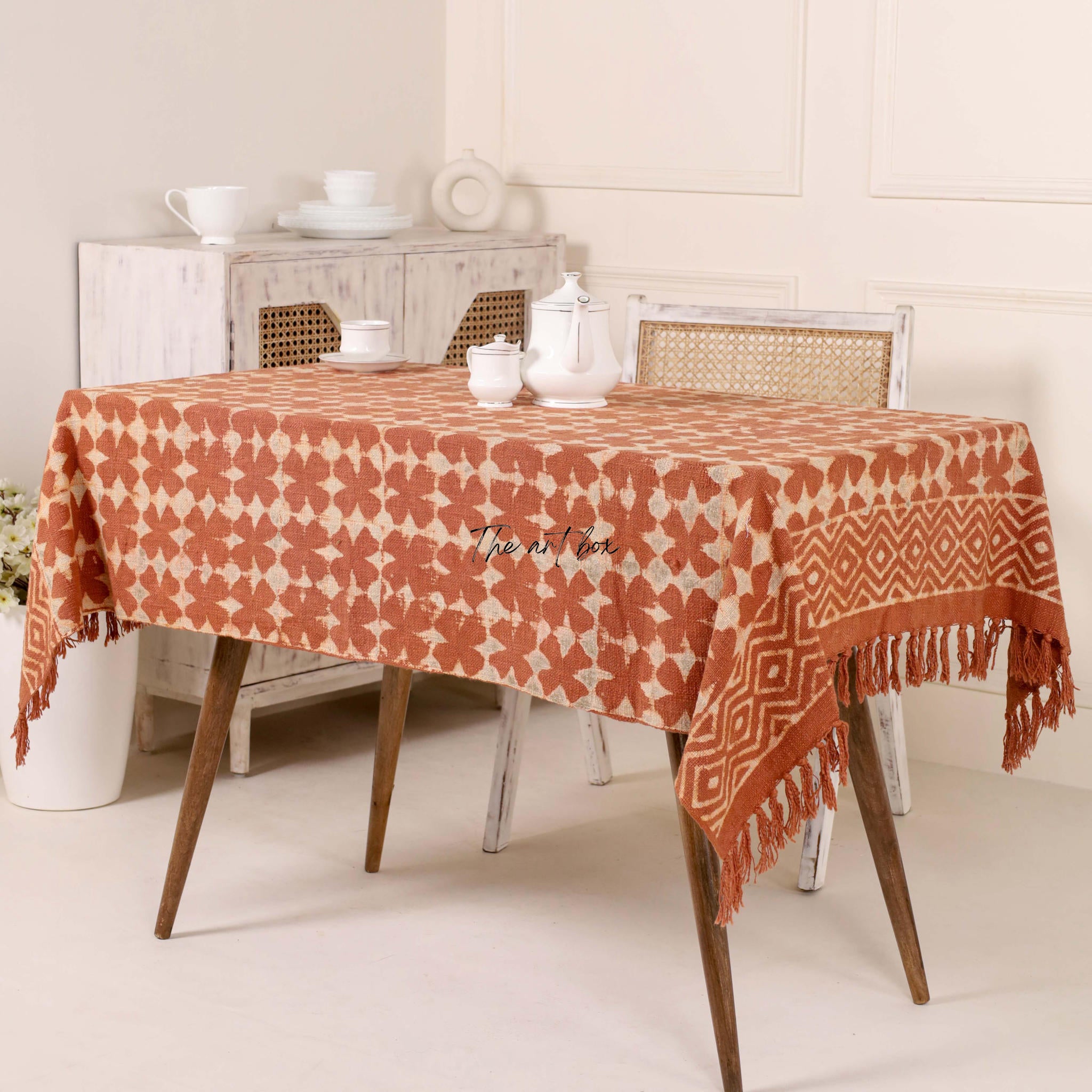 Rust with Floral Table Cover