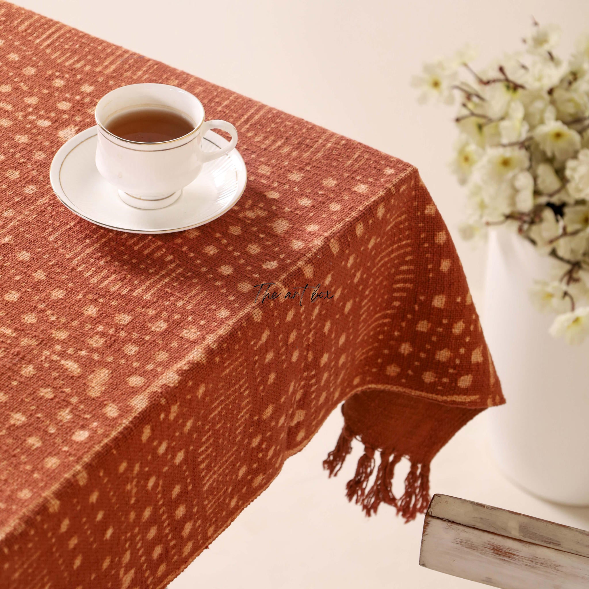 Rust With Floral Table Cover