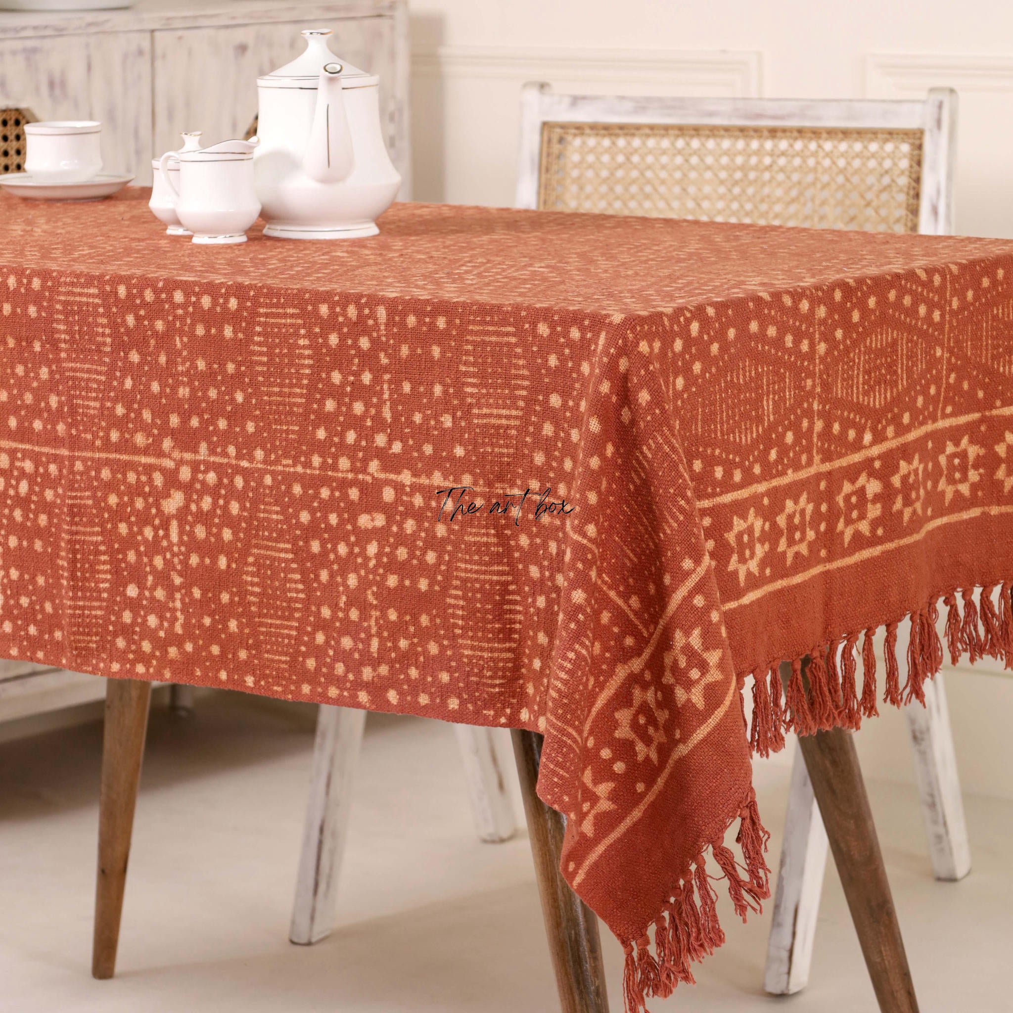 Rust With Floral Table Cover