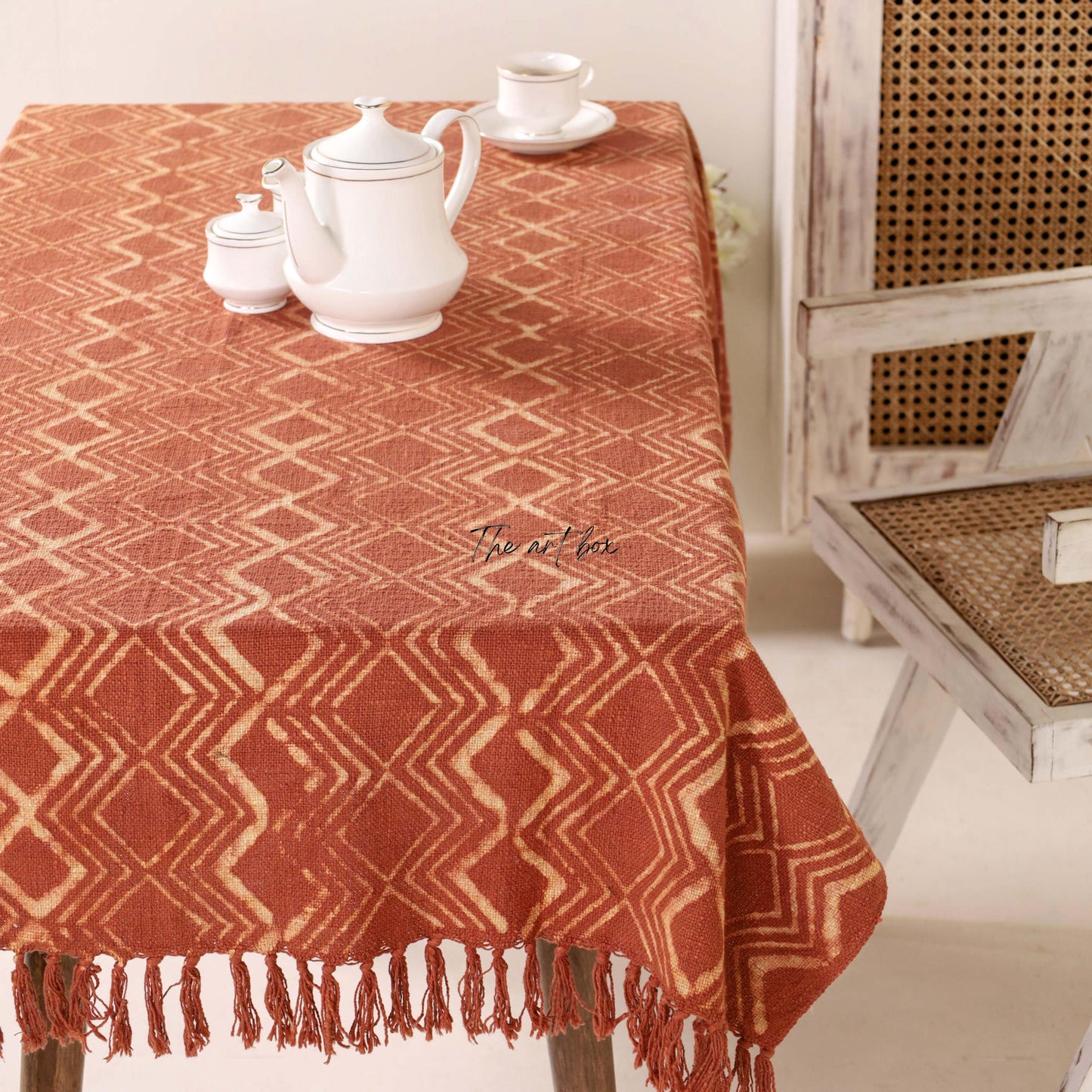 Rust Printed Cotton Table Cover