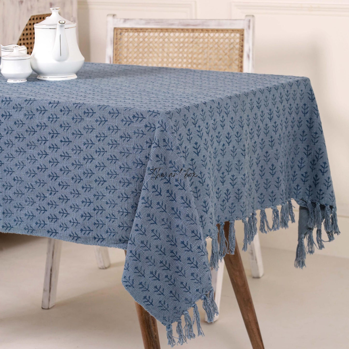 Navy Blue Printed Table Cover