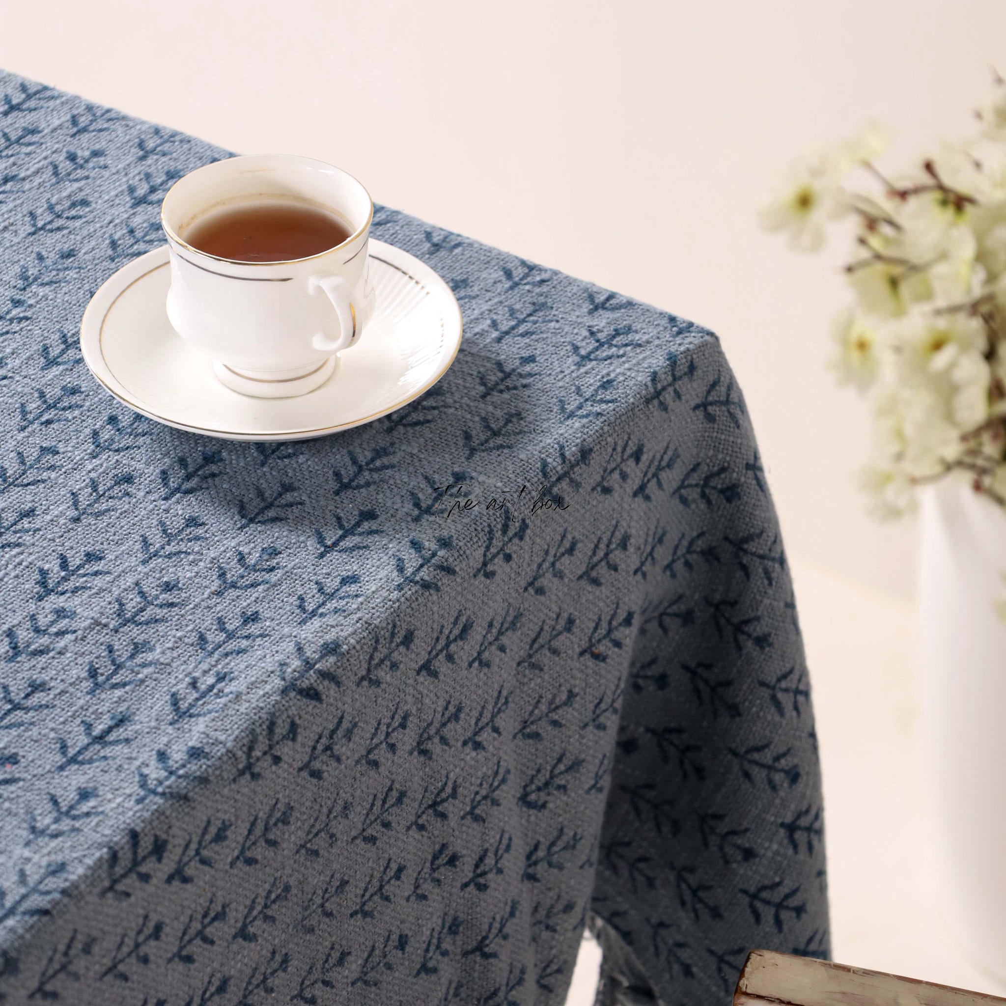 Navy Blue Printed Table Cover