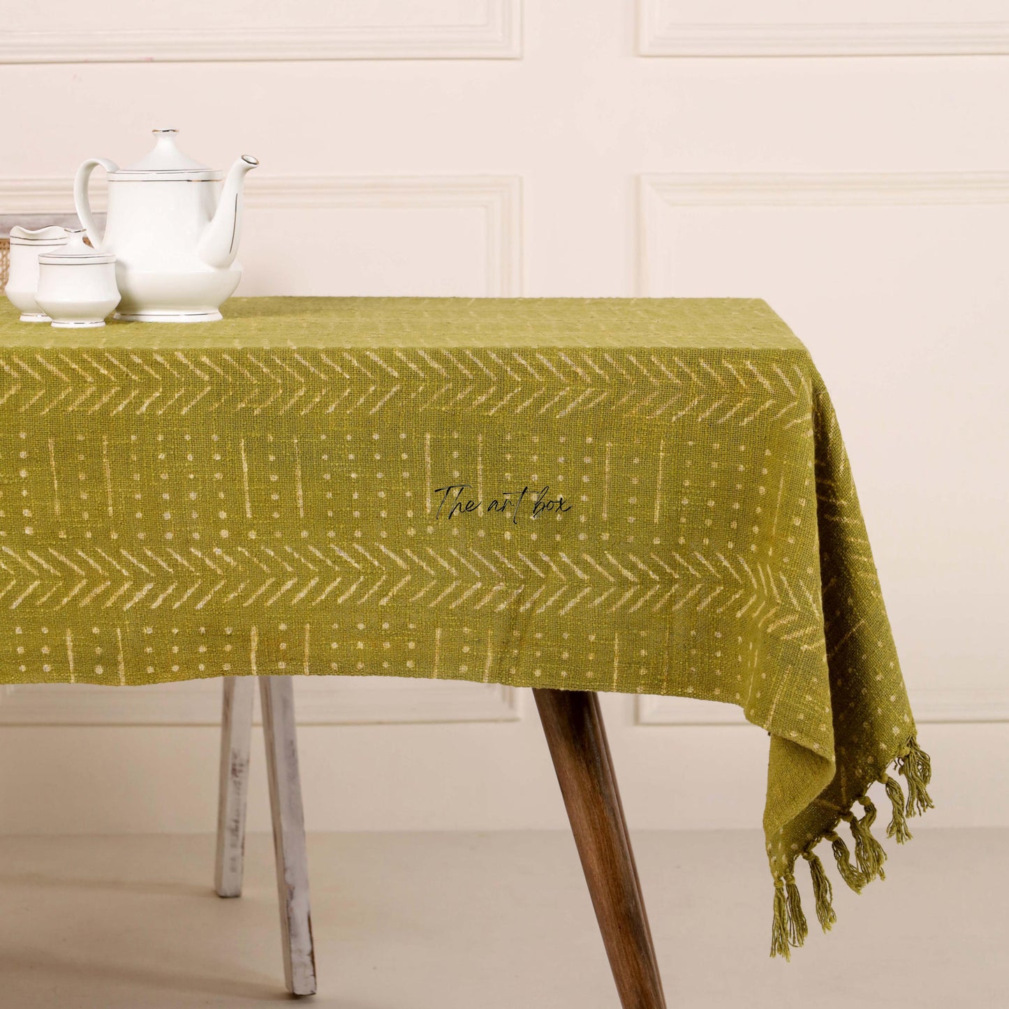 Brown Table Cover With white Stripe