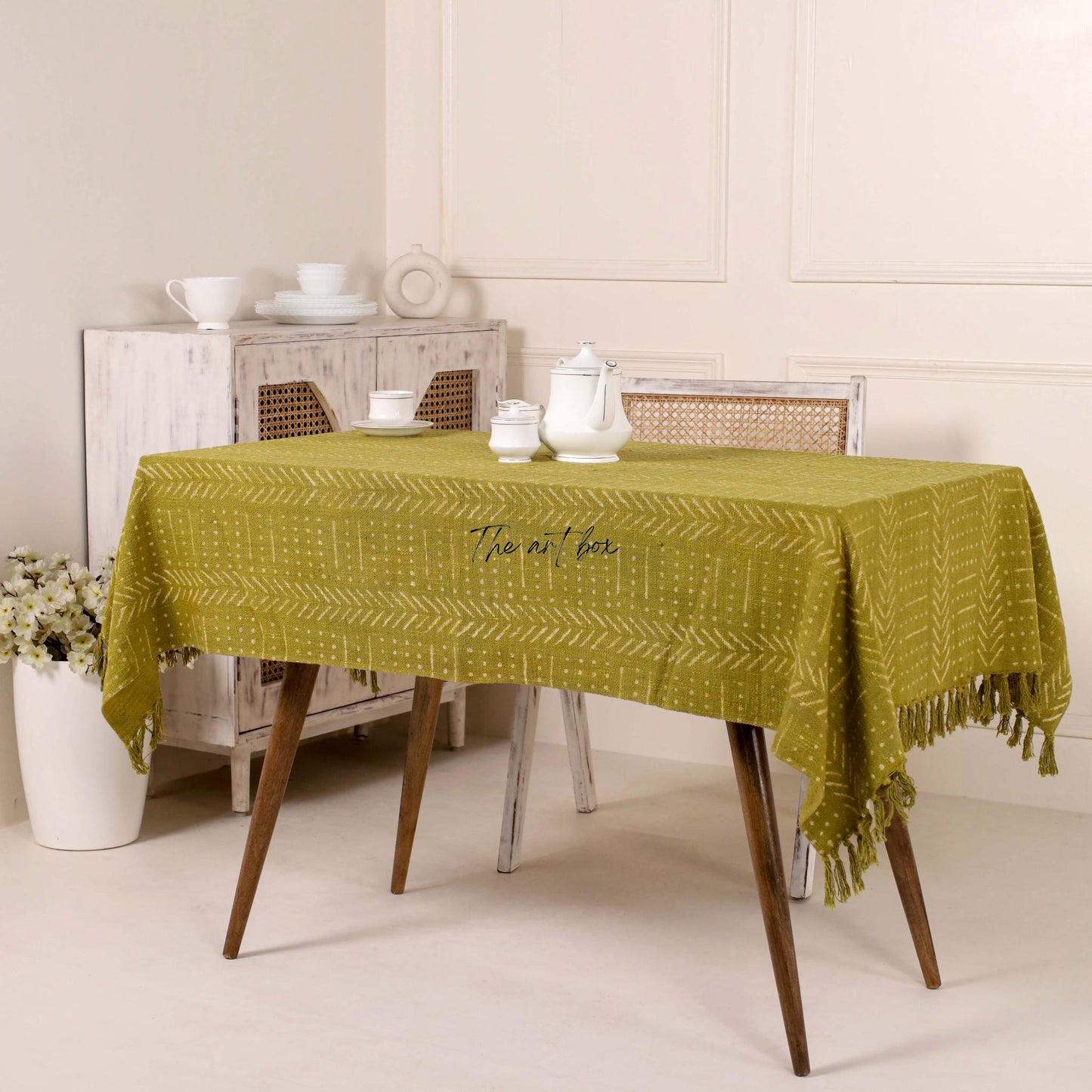 Brown Table Cover With white Stripe