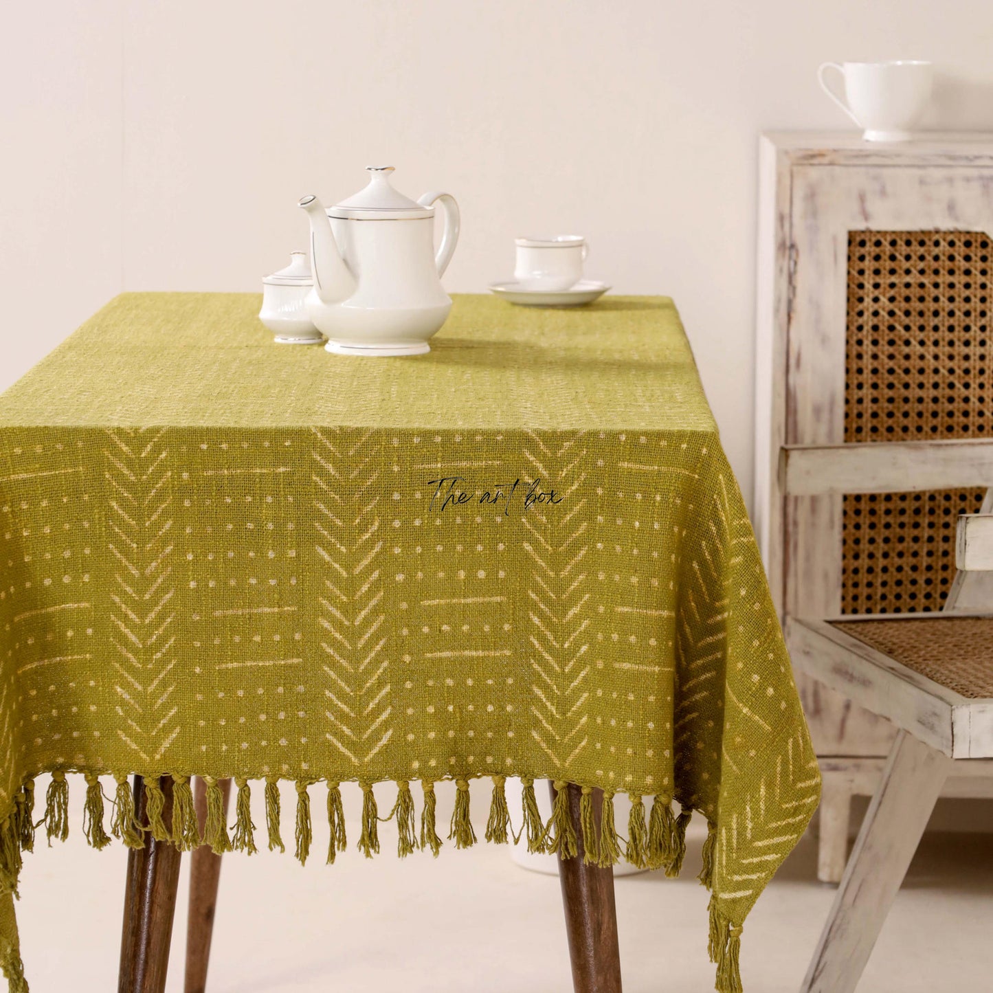 Brown Table Cover With white Stripe