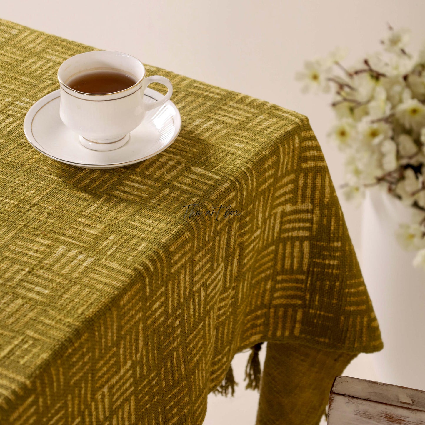 Golden With Floral Table Cover