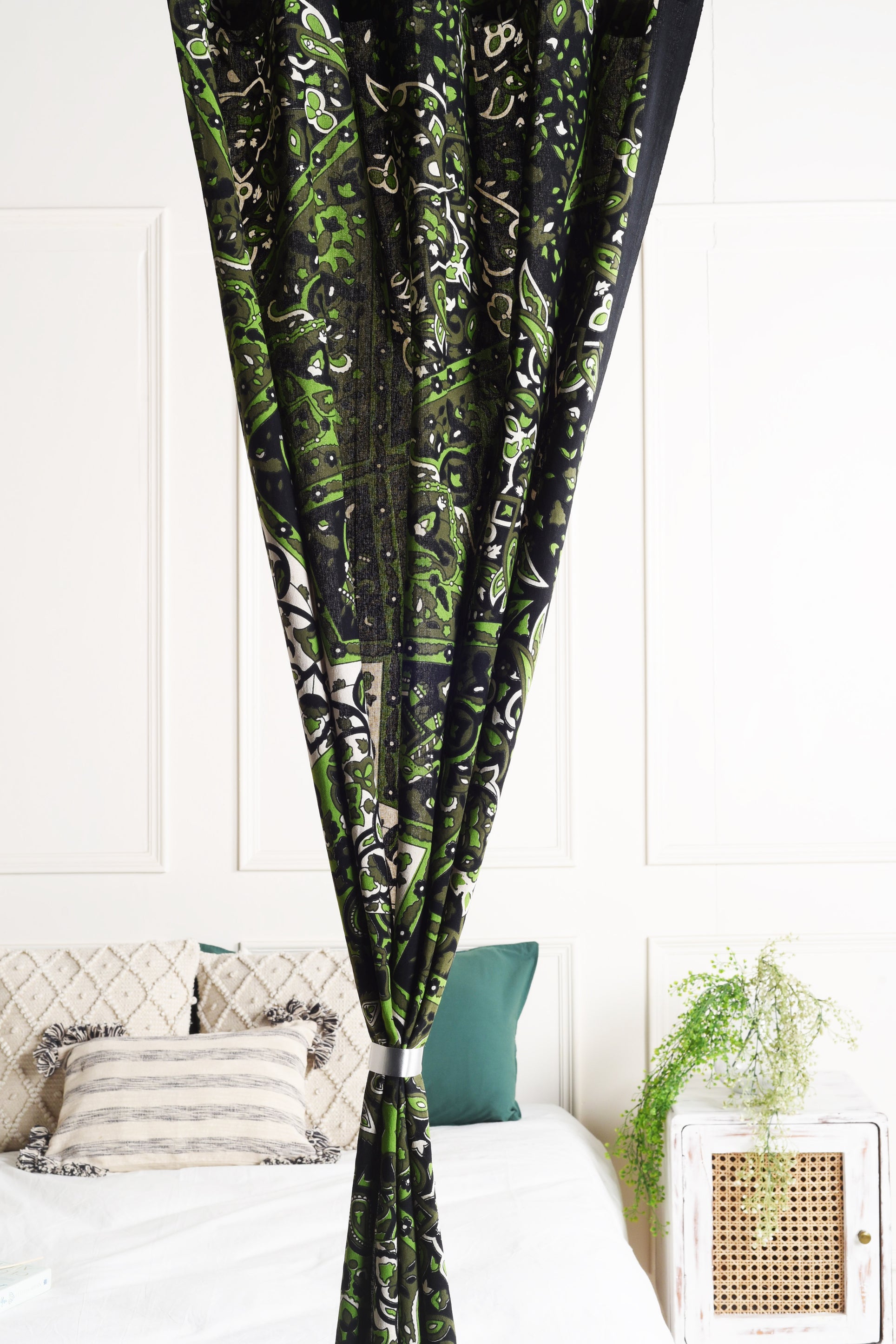 Green Lotus Pure Cotton Mandala Curtains - 2 Panel Set