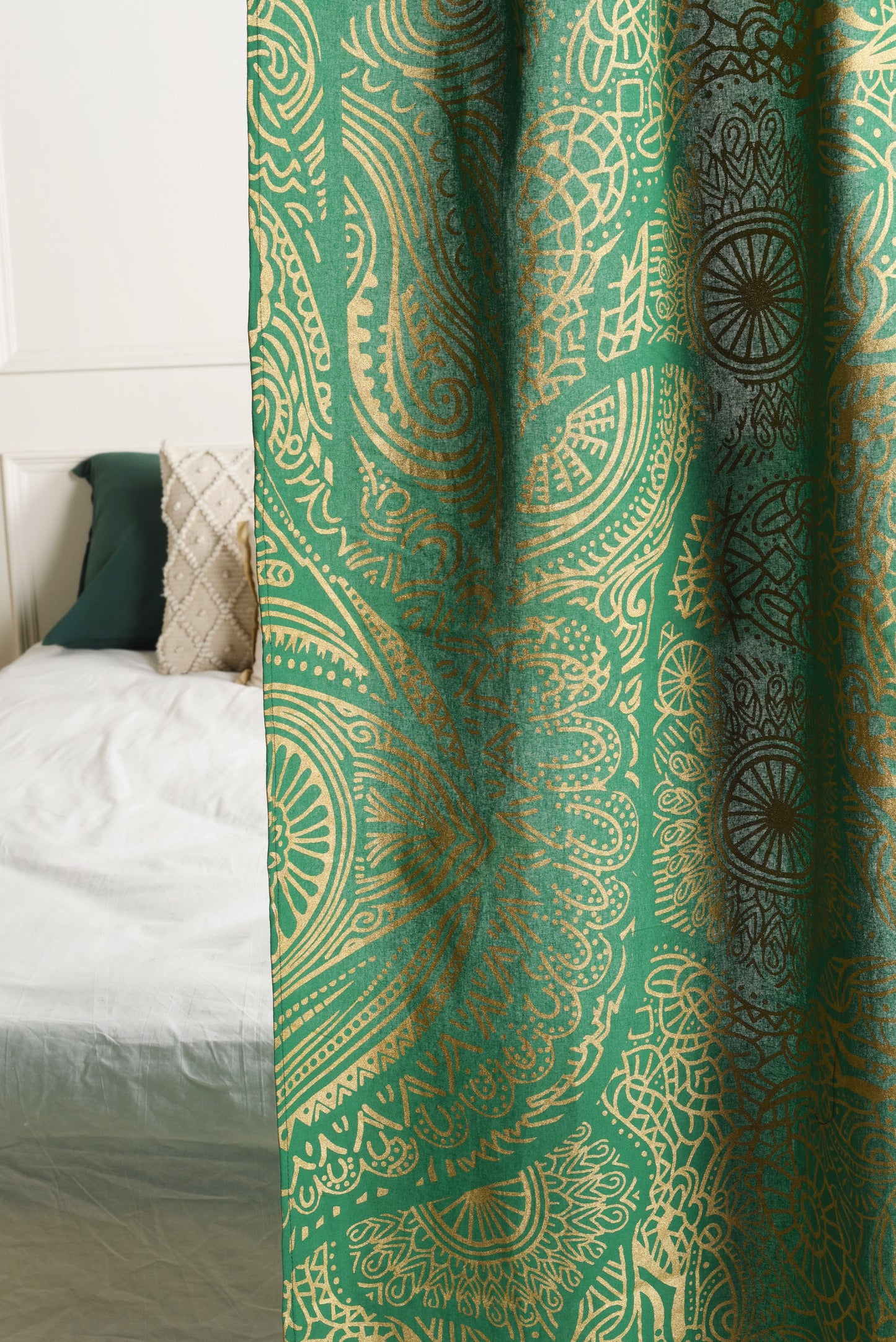 Green Abstract Pure Cotton Mandala Curtains - 2 Panel Set