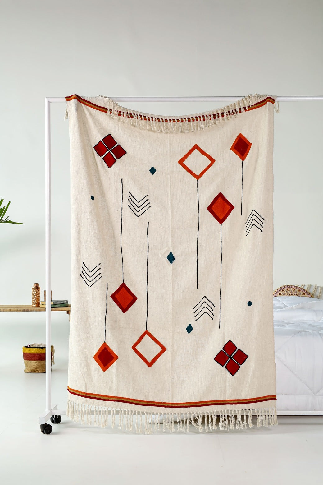 Multi-Color Embroidered Throw