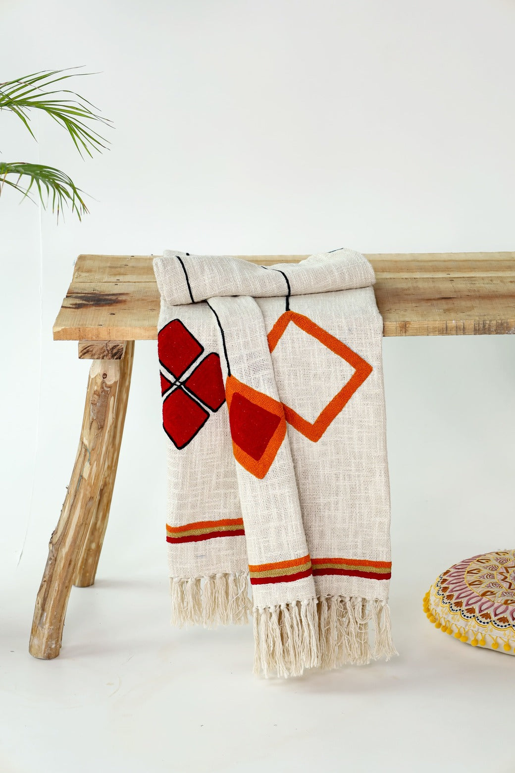 Multi-Color Embroidered Throw