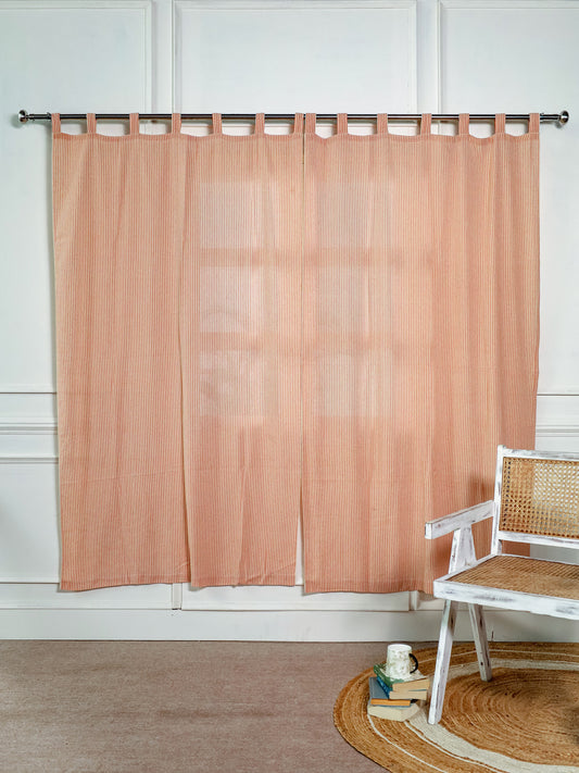 Linen Beige with Orange Stripes Curtains- 2 Panel set