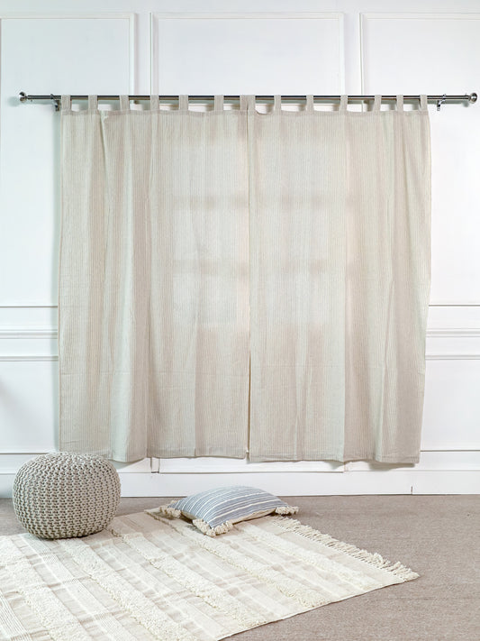 Linen Beige with Grey Stripes Curtain - 2 Panel set
