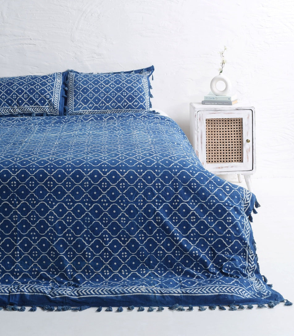 Handmade Reversible Block Printed Duvet Cover and Pillow Set