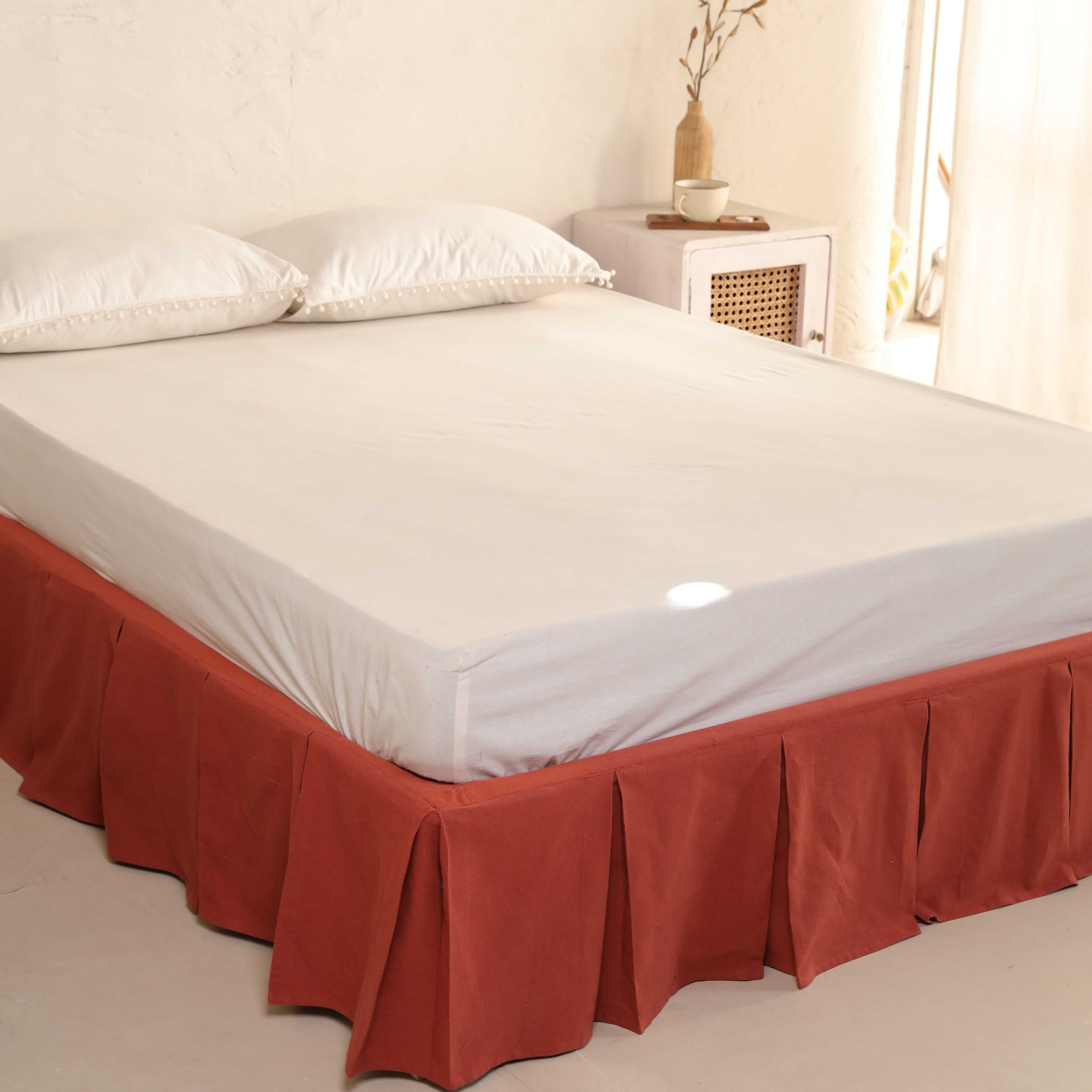 Luxe Terracotta Box Pleat Bedskirt – Premium Cotton Bed Valance & Dust Ruffle