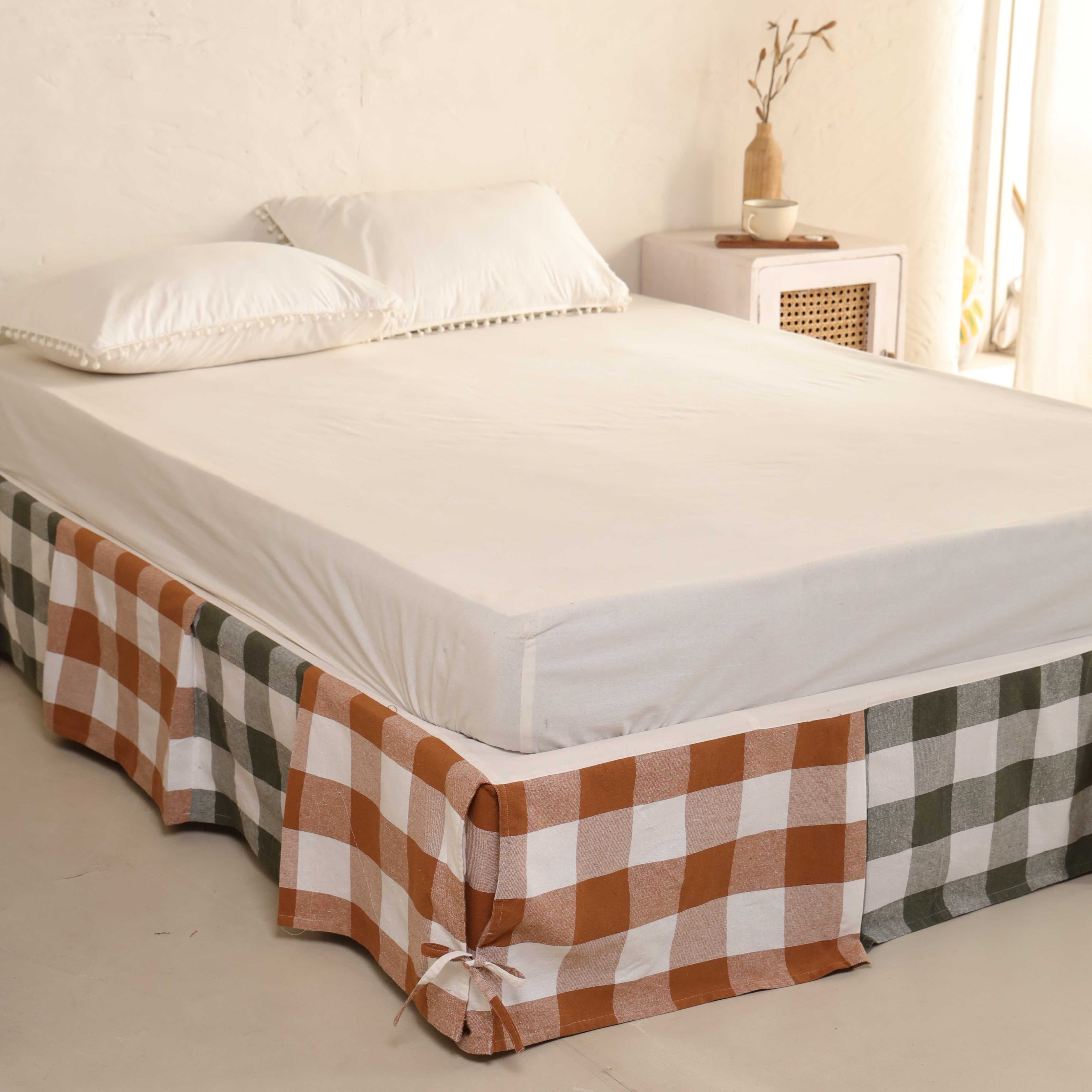 Heritage Check Bedskirt – Rustic Gingham Bed Valance & Luxury Dust Ruffle