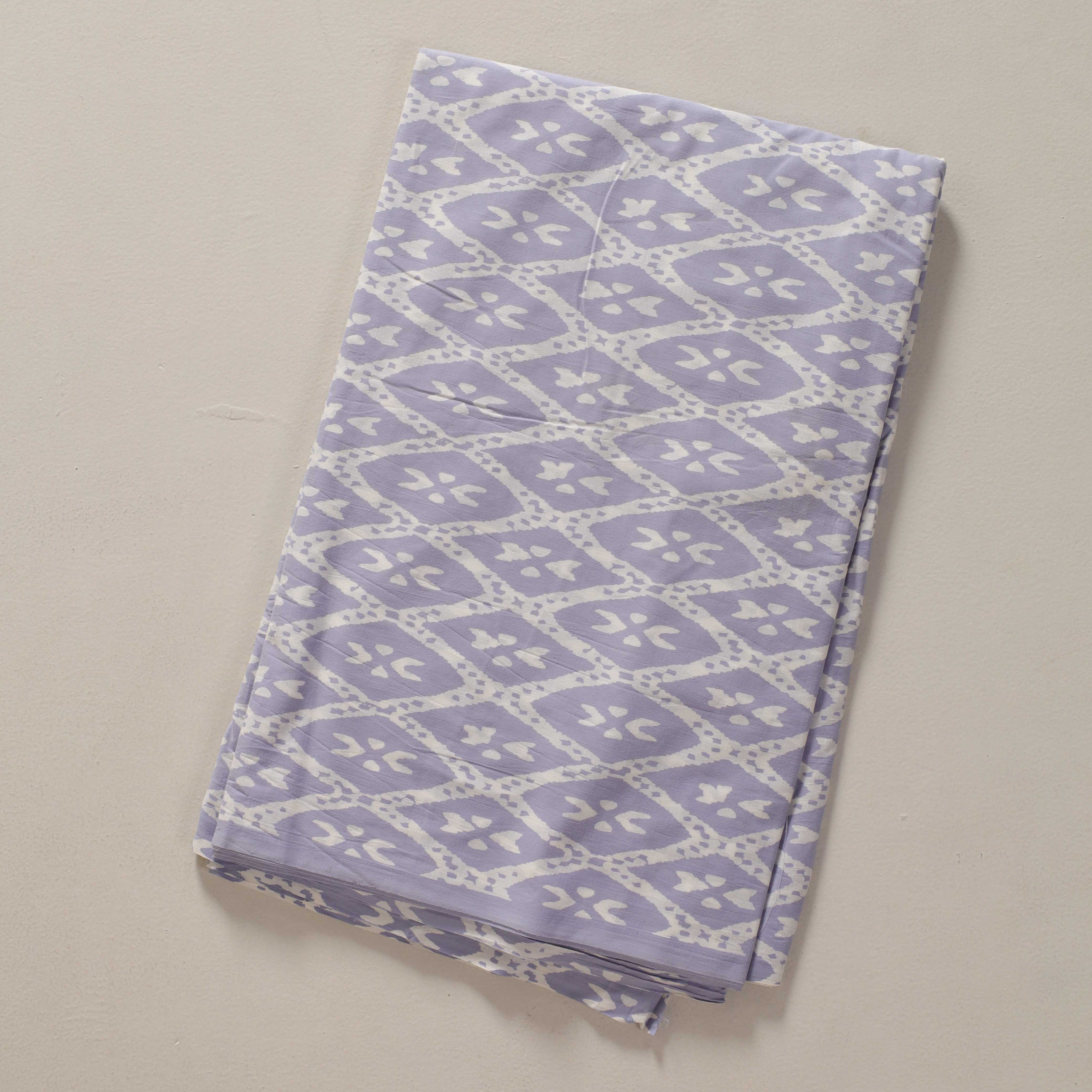 (1 Yard) Artisanal Lavender Diamond Lattice Hand-Block Printed Cotton