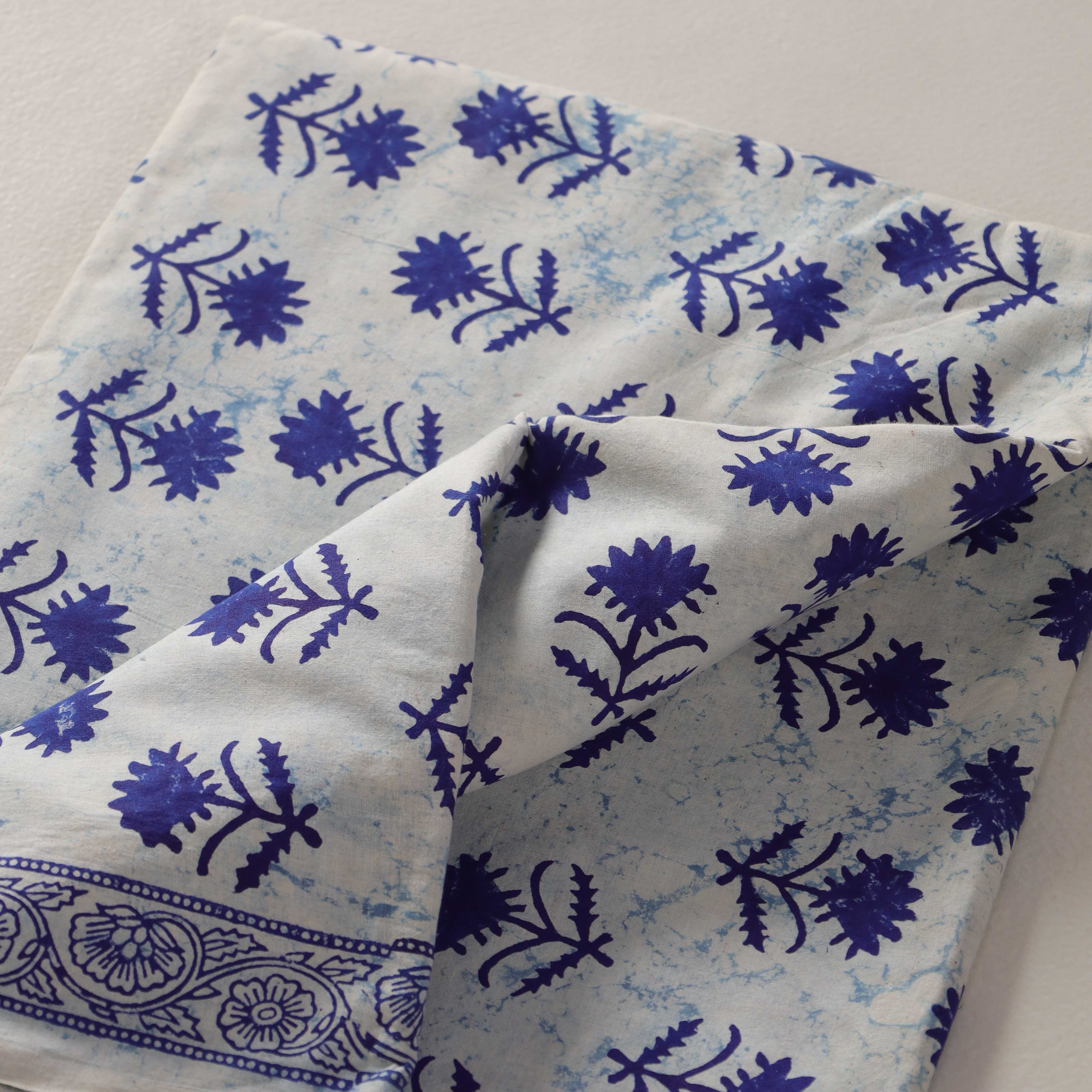 (1 Yard) Indigo Floral Vine Hand-Block Printed Cotton Fabric – 42" Width