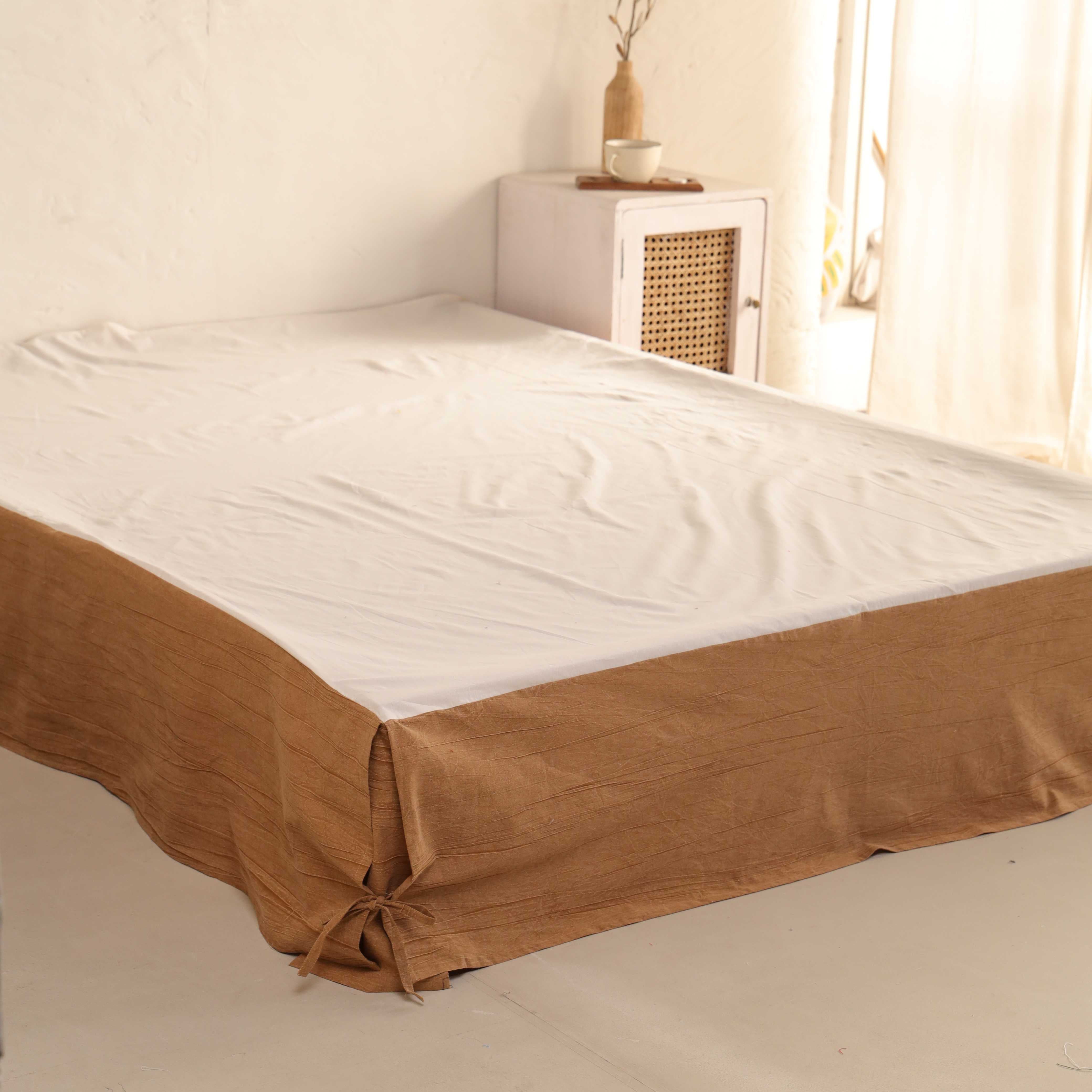 Earth-Tone Textured Bedskirt – Organic Cotton Bed Valance & Luxury Dust Ruffle