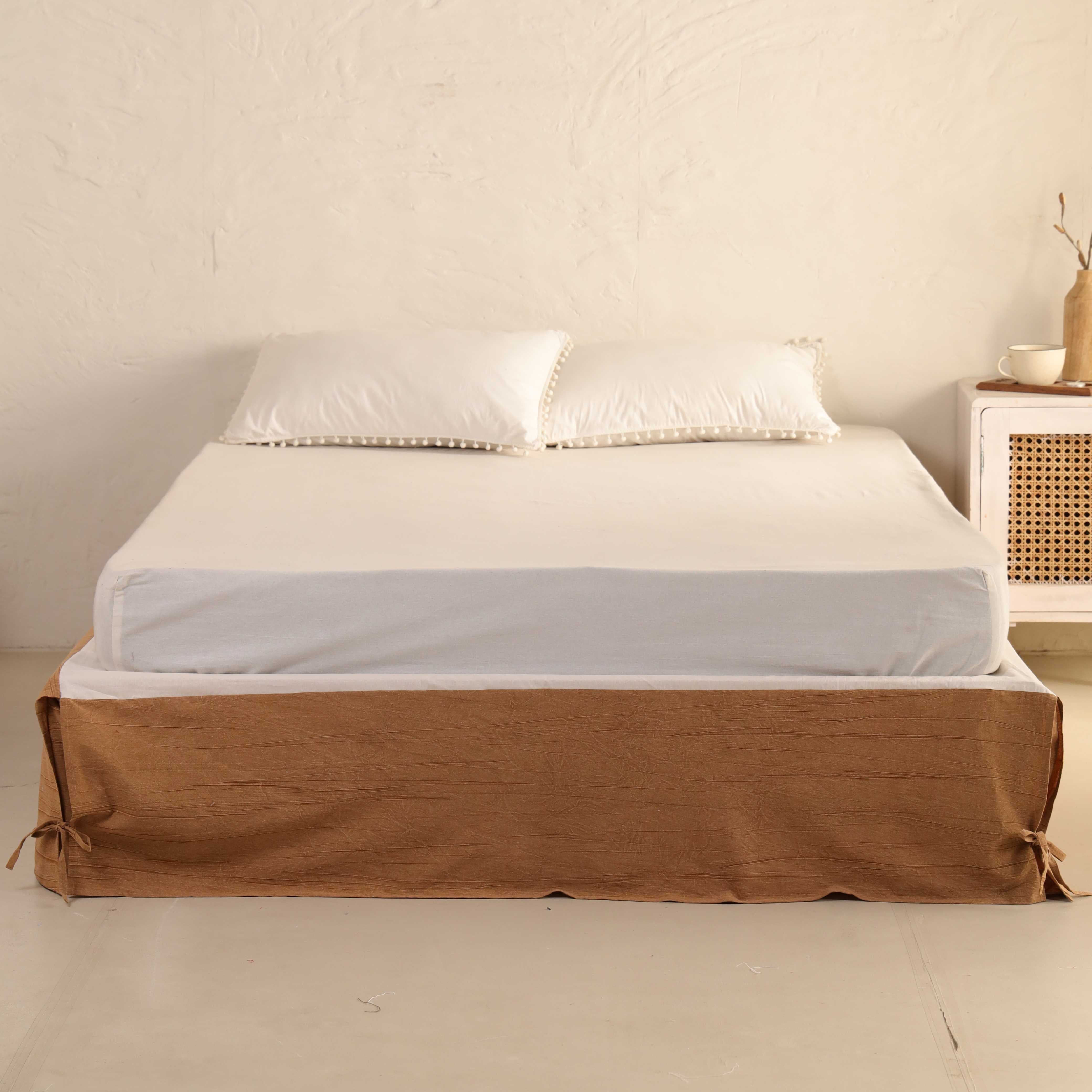 Earth-Tone Textured Bedskirt – Organic Cotton Bed Valance & Luxury Dust Ruffle