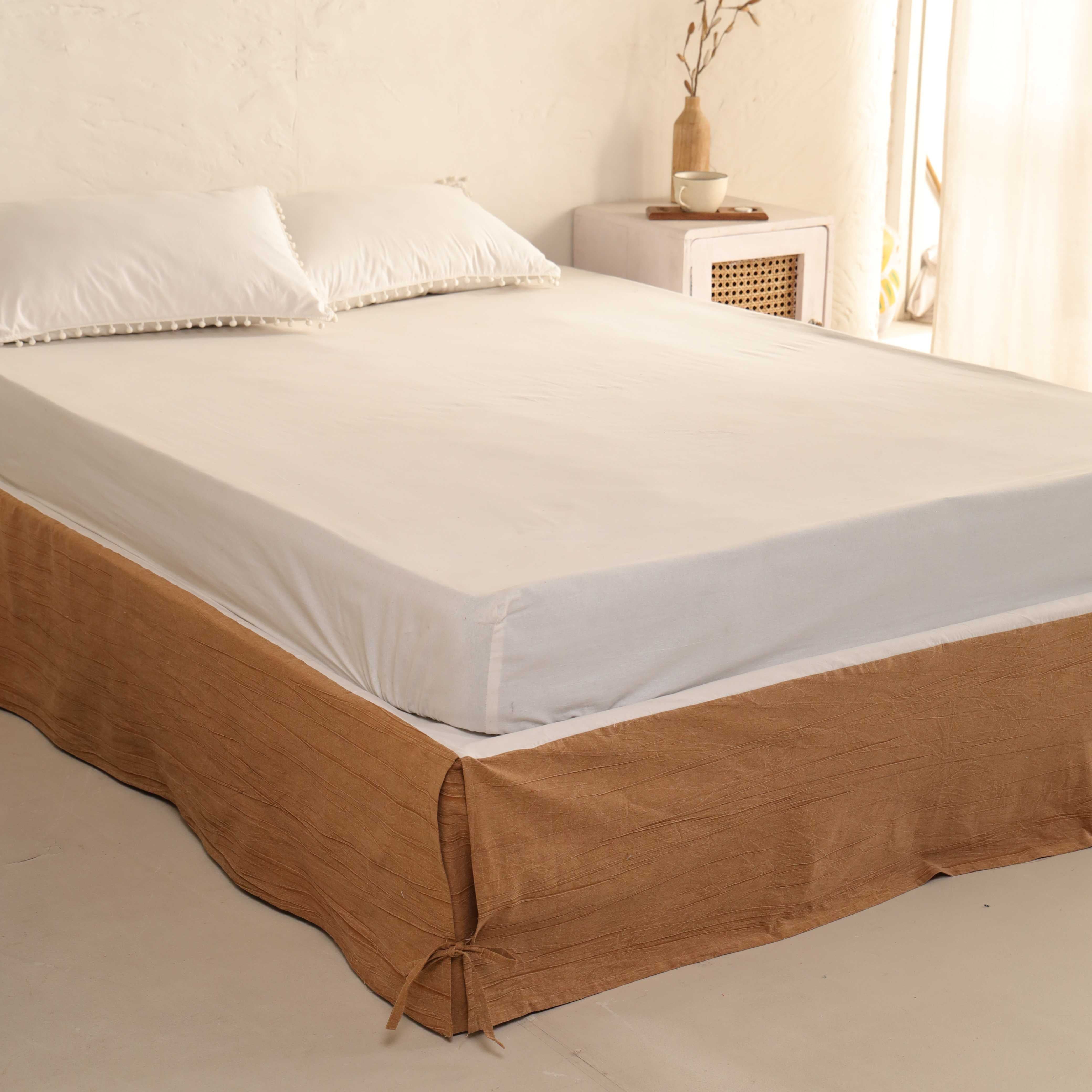 Earth-Tone Textured Bedskirt – Organic Cotton Bed Valance & Luxury Dust Ruffle