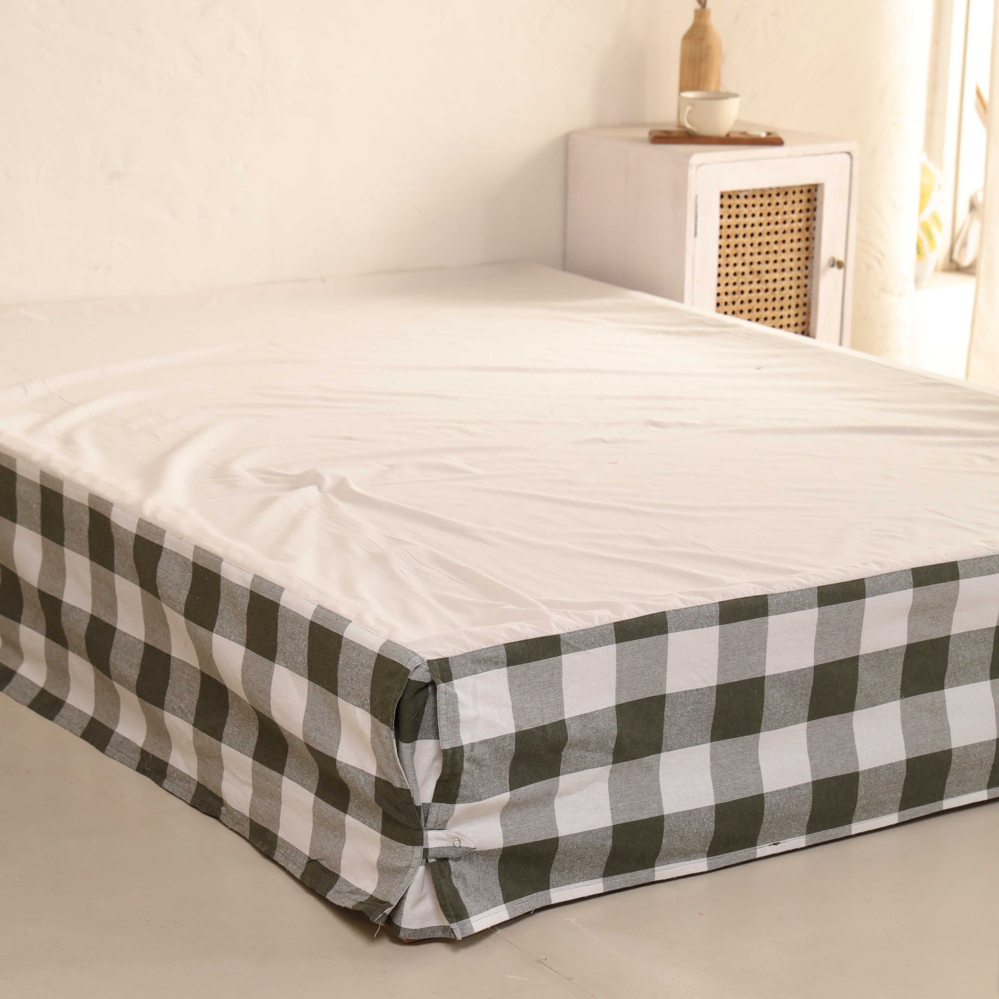 Midnight Forest Check Bedskirt – Modern Gingham Bed Valance & Tailored Dust Ruffle