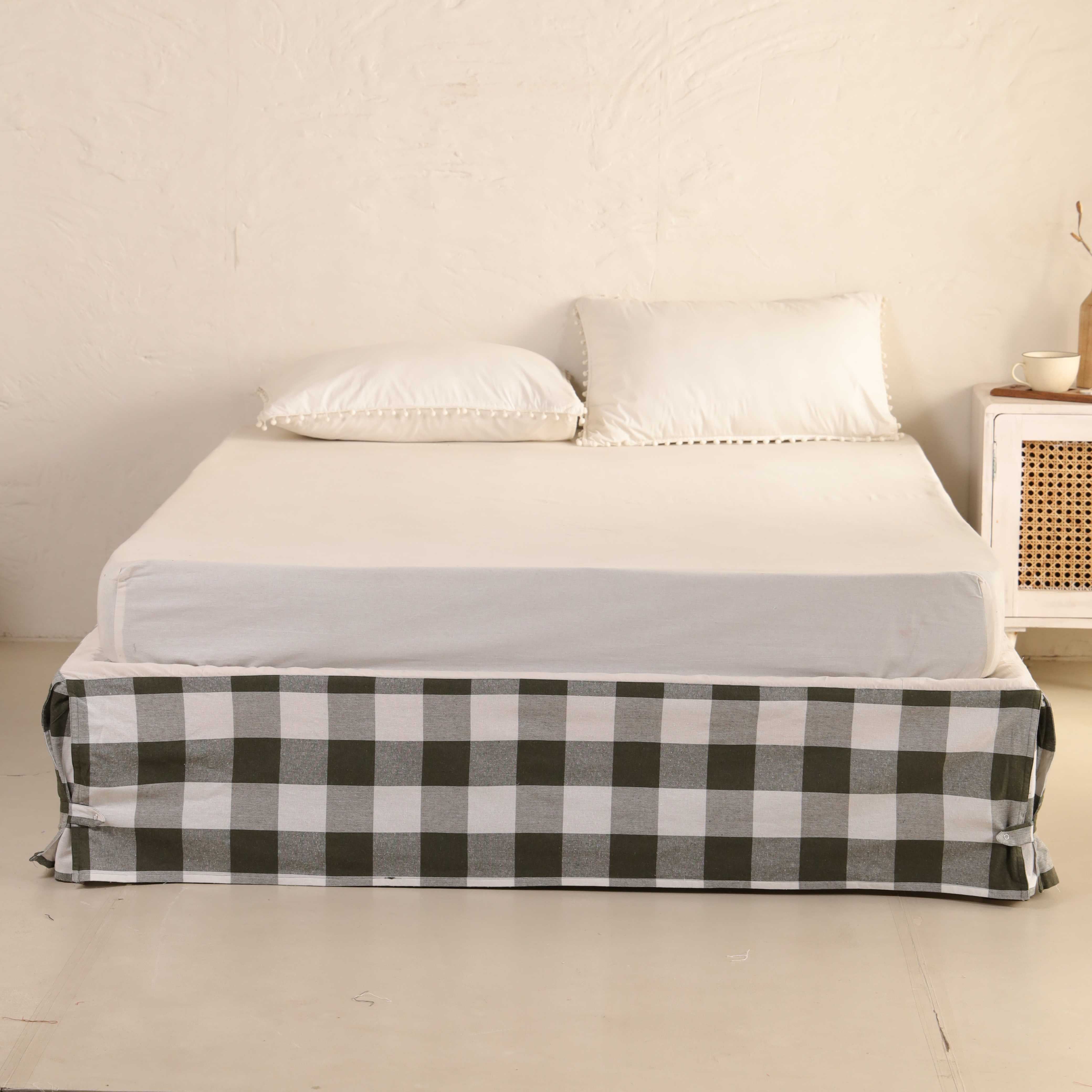 Midnight Forest Check Bedskirt – Modern Gingham Bed Valance & Tailored Dust Ruffle
