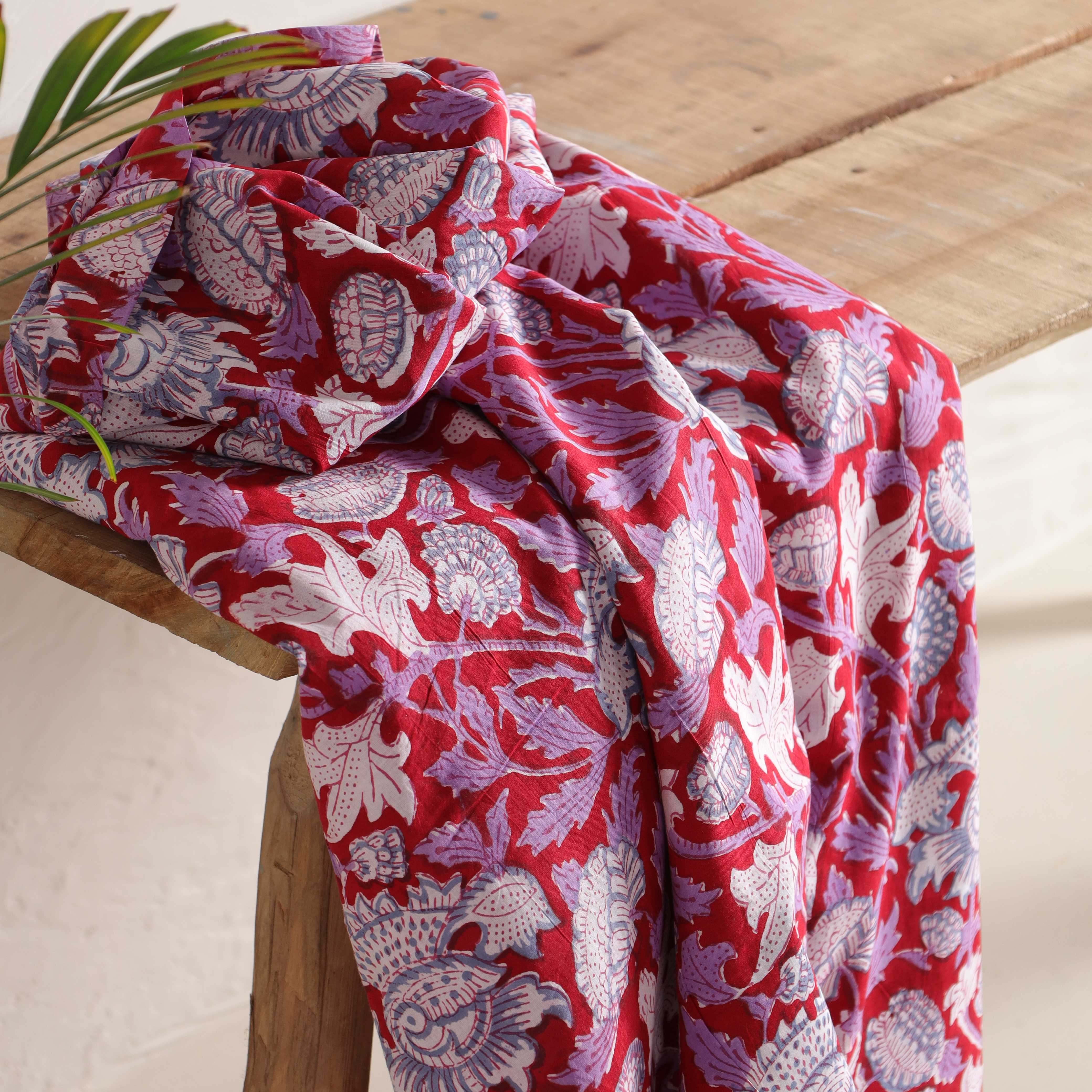 (1 Yard) Artisanal Crimson Mandala Hand-Block Printed Cotton – 42" Width