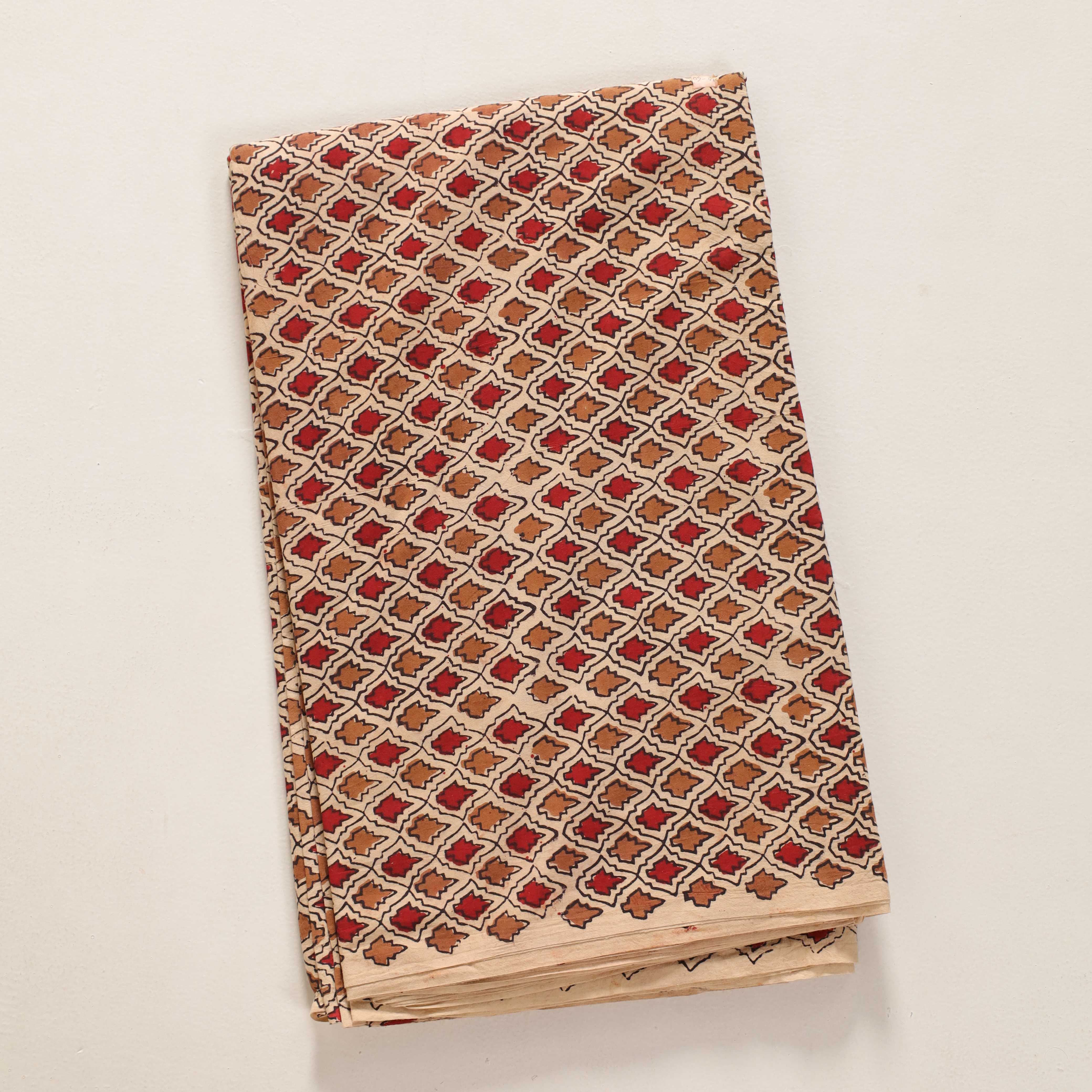 (1 Yard) Artisanal Crimson & Lavender Floral Hand-Block Printed Cotton