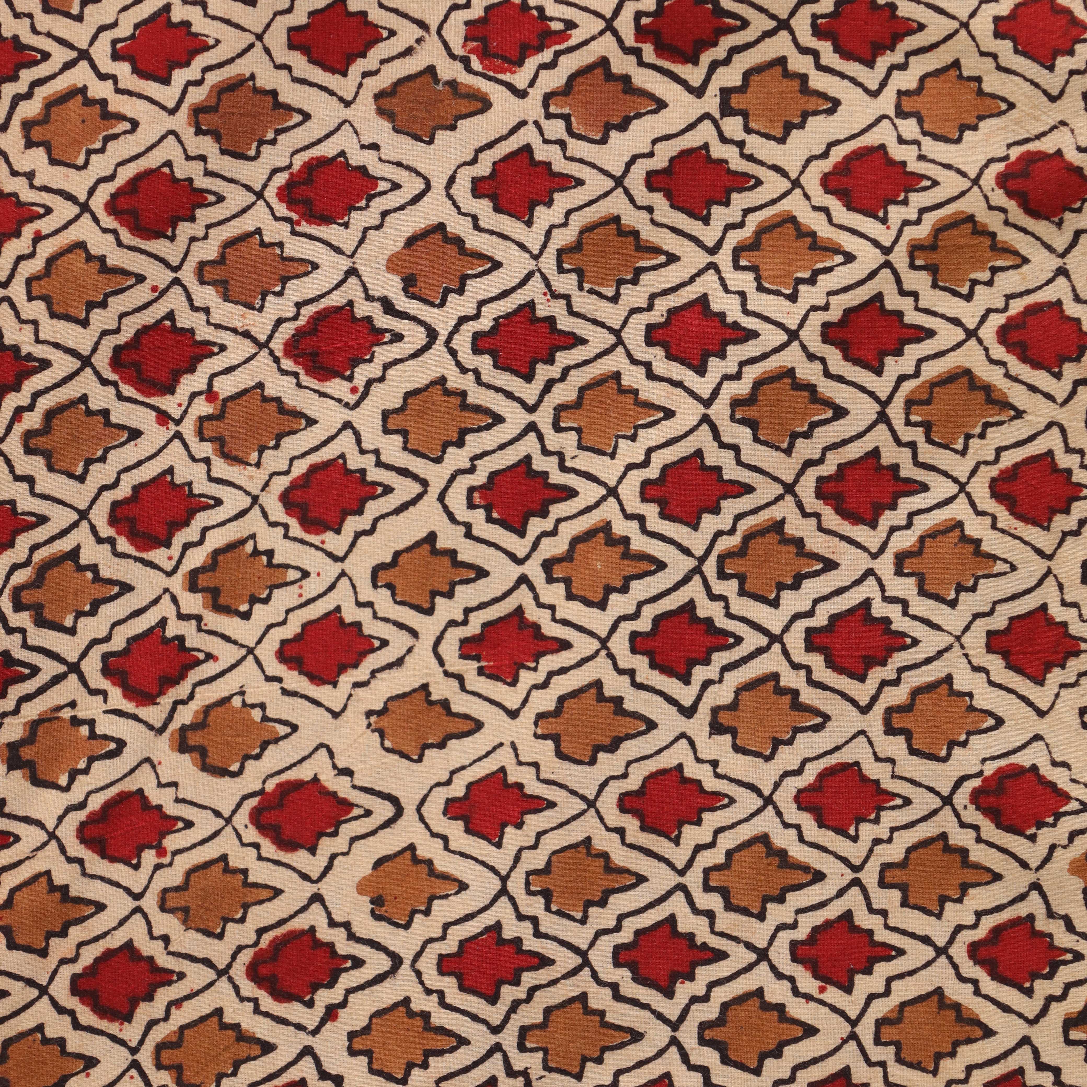 (1 Yard) Artisanal Crimson & Lavender Floral Hand-Block Printed Cotton