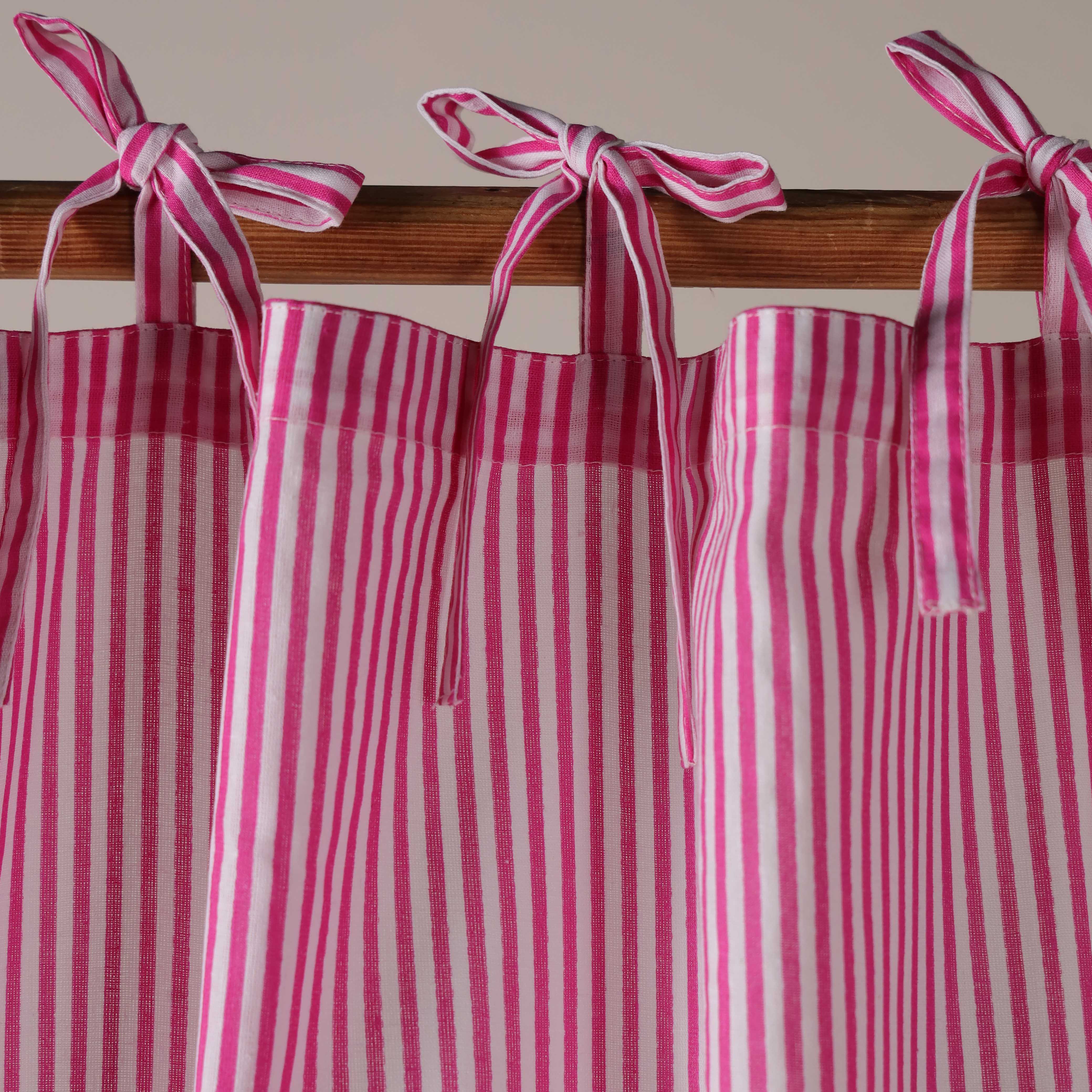 Preppy Pink Ticking Stripe Cotton Curtain – Playful Single Panel