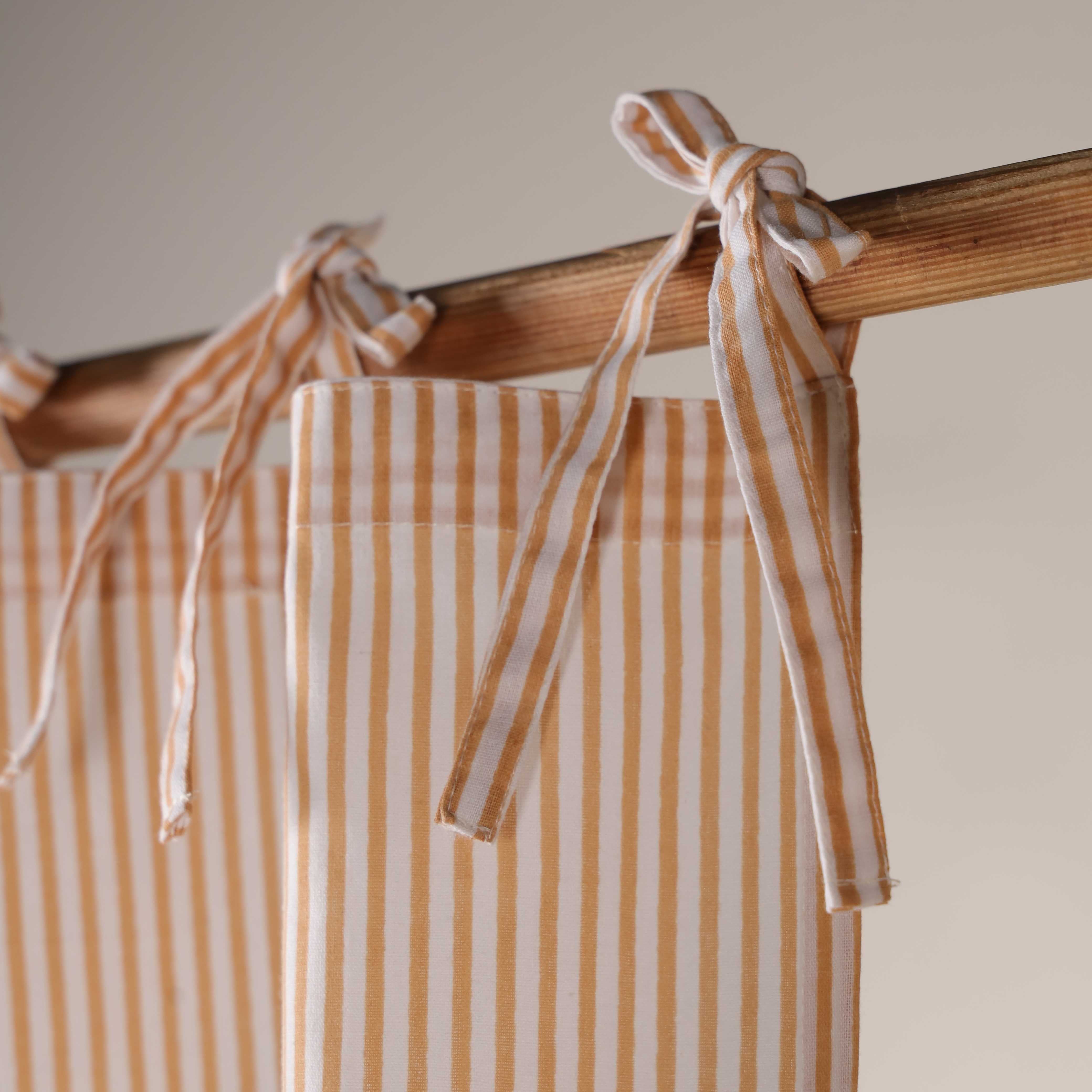 Natural Tan Ticking Stripe Cotton Curtain – Artisanal Single Panel