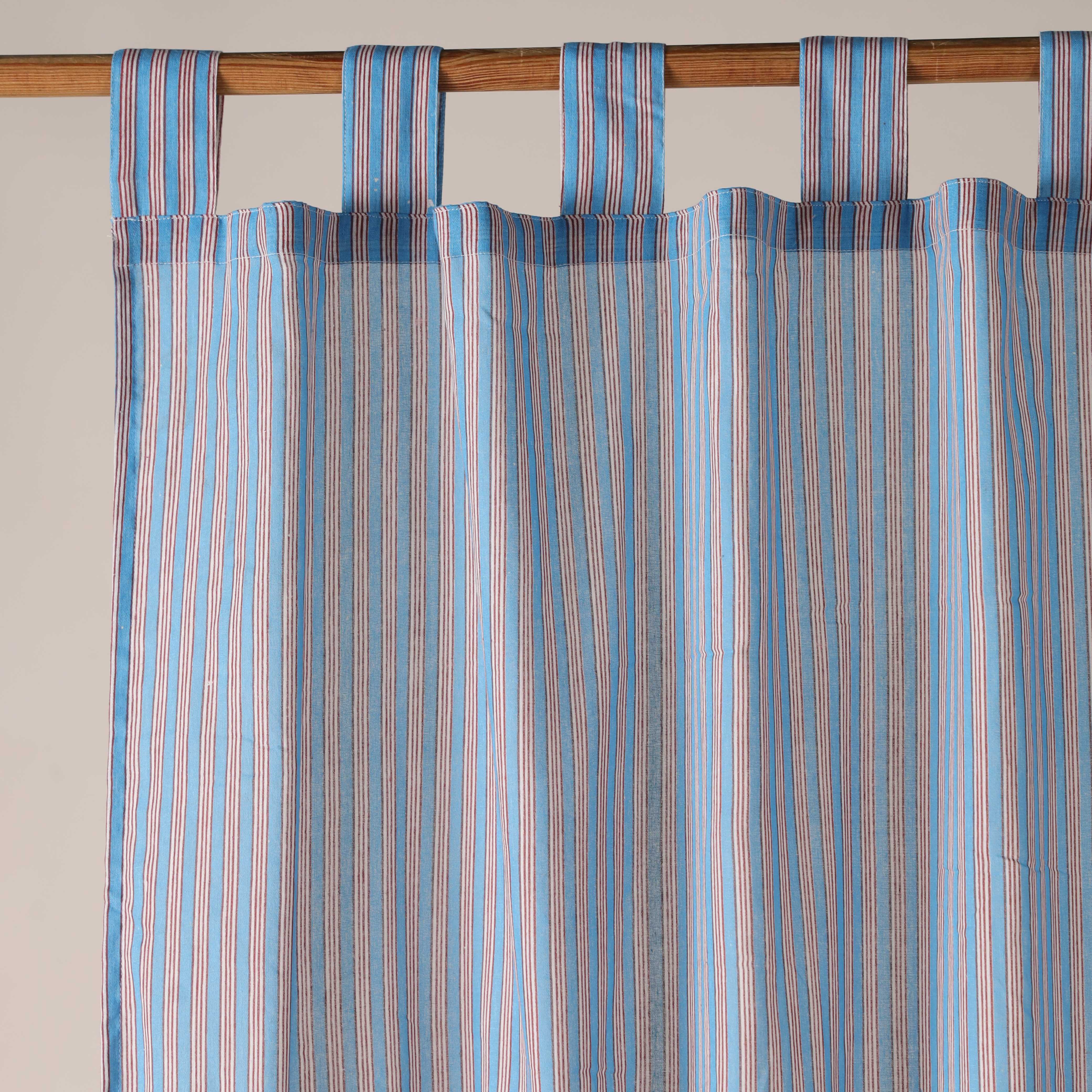 Coastal Blue Ticking Stripe Cotton Curtain – Modern Single Panel