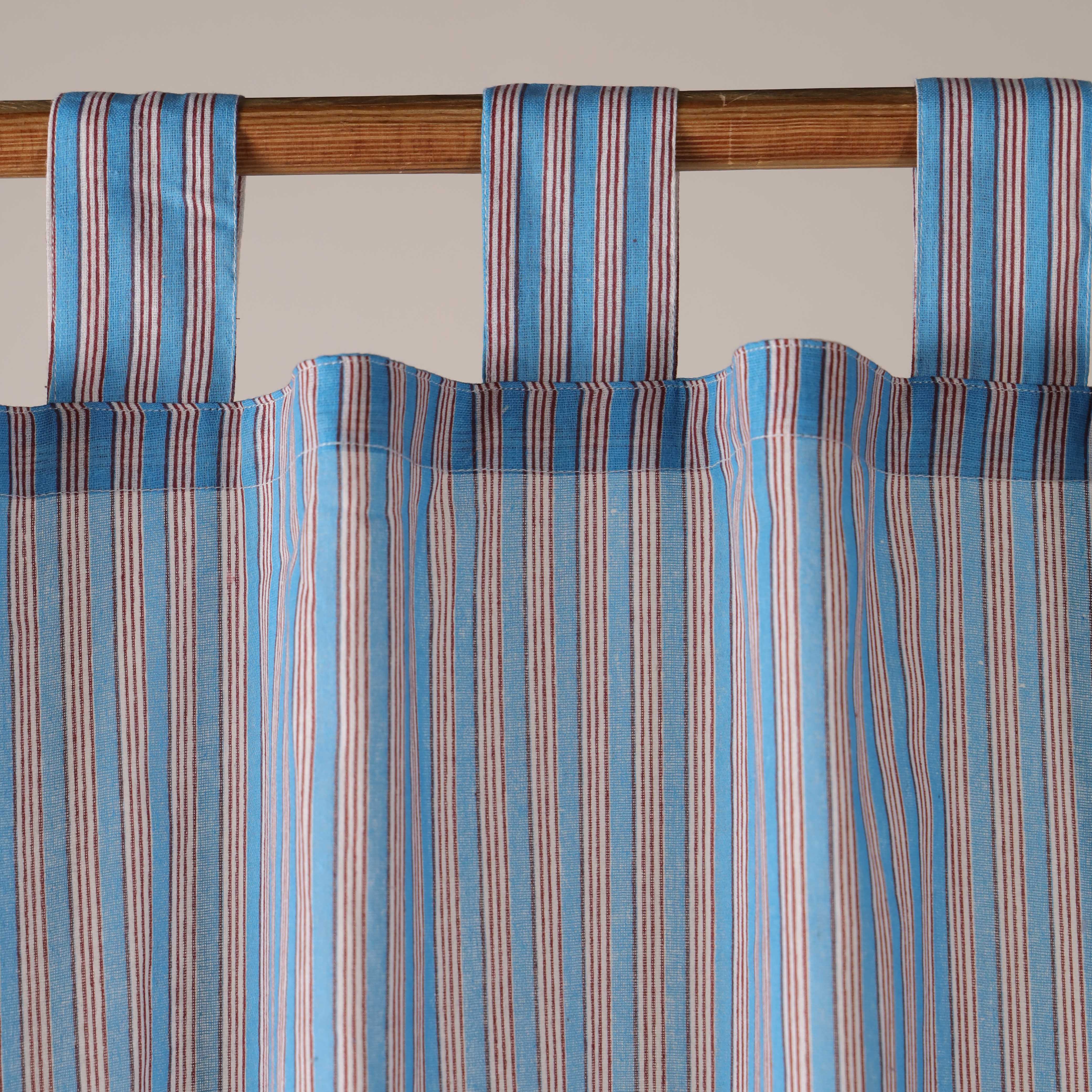Coastal Blue Ticking Stripe Cotton Curtain – Modern Single Panel