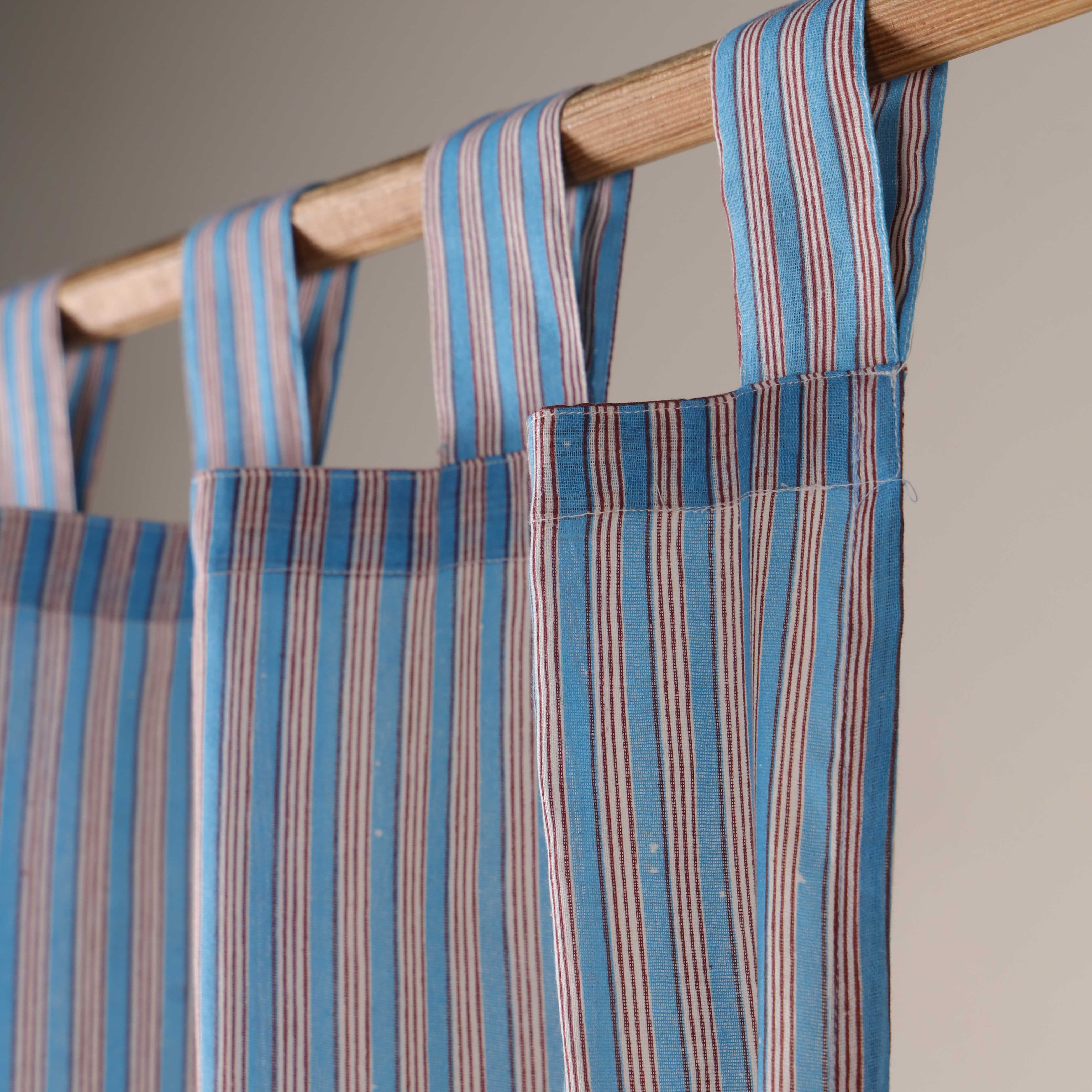 Coastal Blue Ticking Stripe Cotton Curtain – Modern Single Panel
