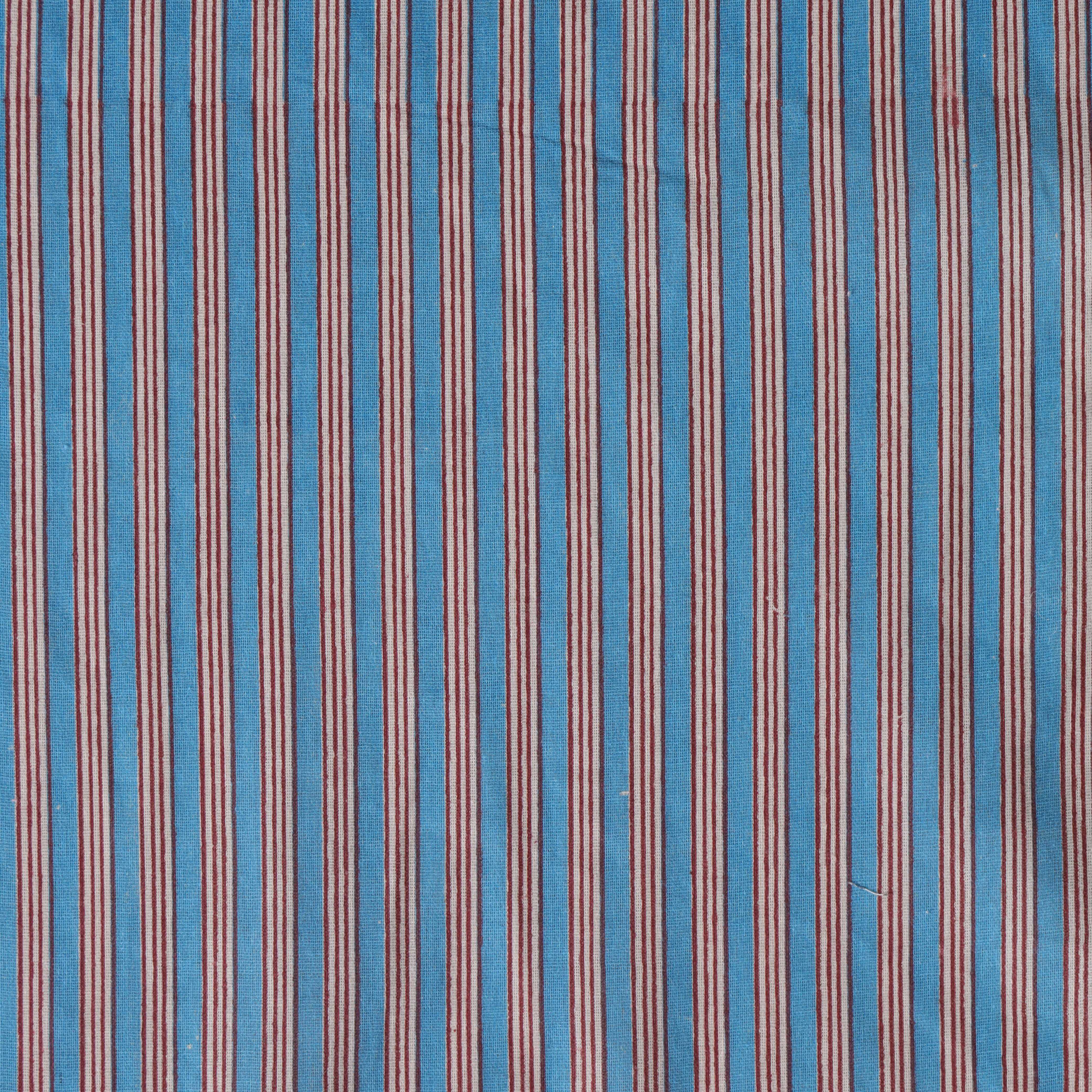 Premium Azure Blue & Red Stripe Cotton Fabric by the Yard – 42" Printed Cotton