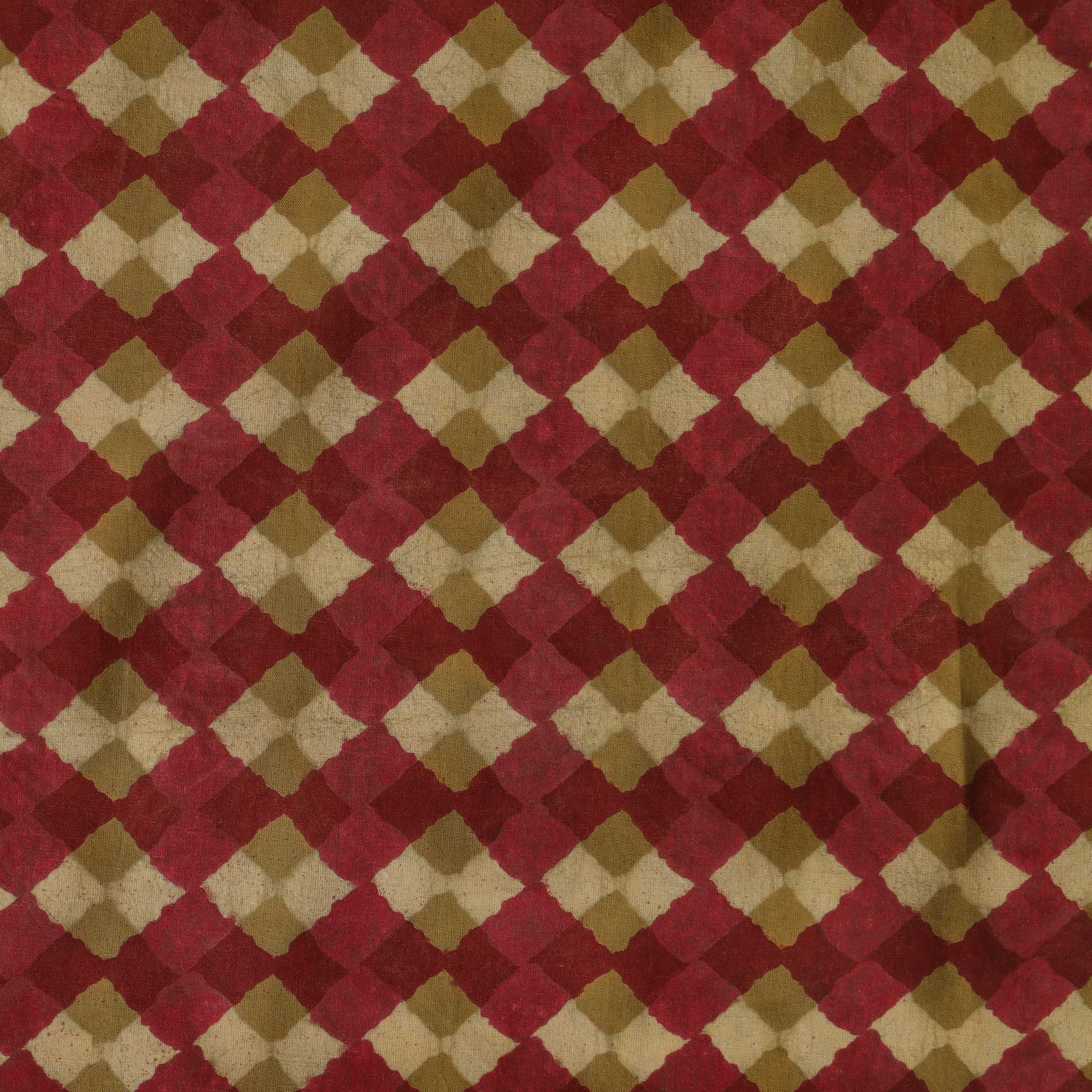 Premium Maroon & Olive Harlequin Cotton Fabric – 42" Printed Cotton