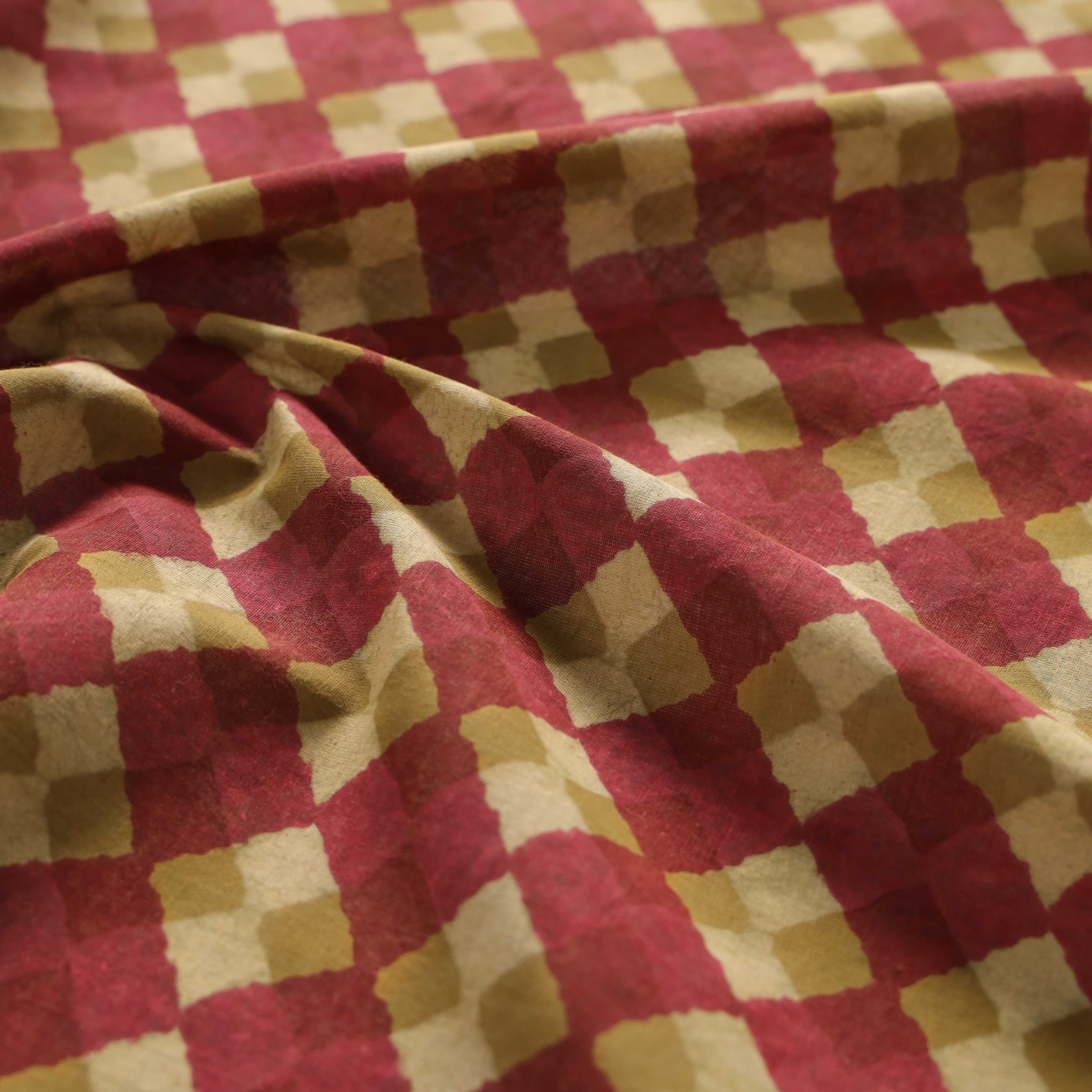 Premium Maroon & Olive Harlequin Cotton Fabric – 42" Printed Cotton