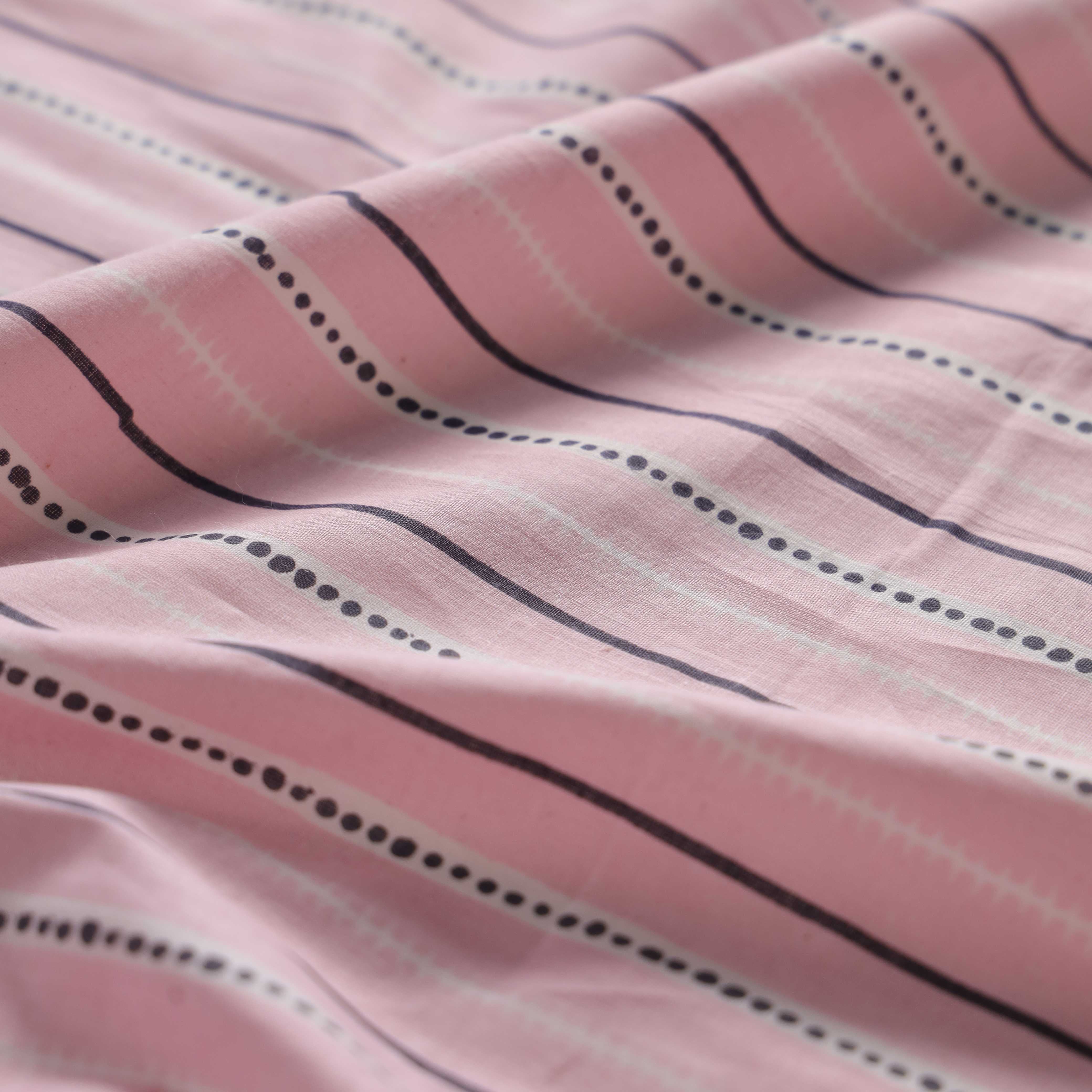Premium Blush Pink Dotted Stripe Cotton Fabric – 42" Printed Cotton