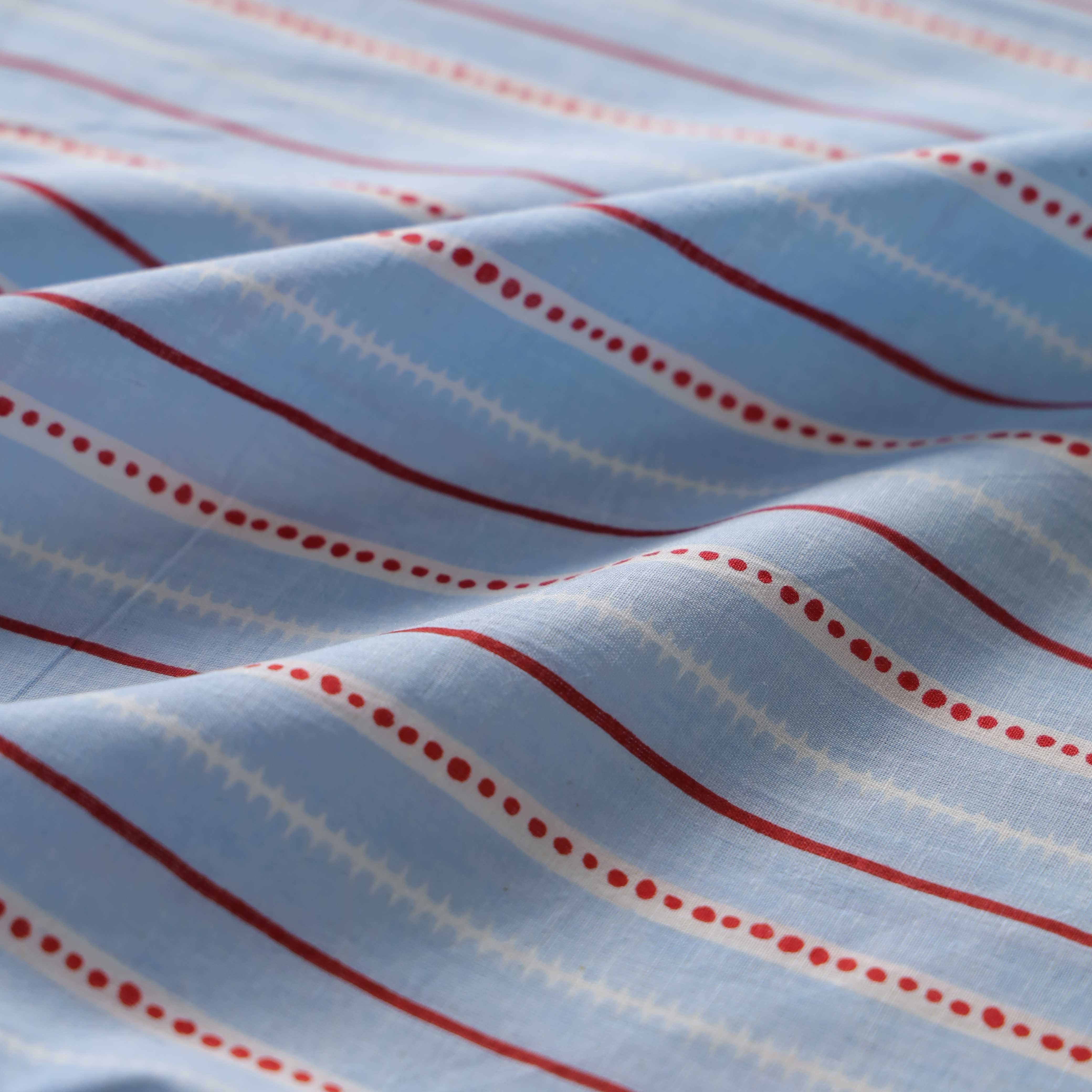 Premium Powder Blue Dotted Stripe Cotton Fabric – 42" Printed Cotton