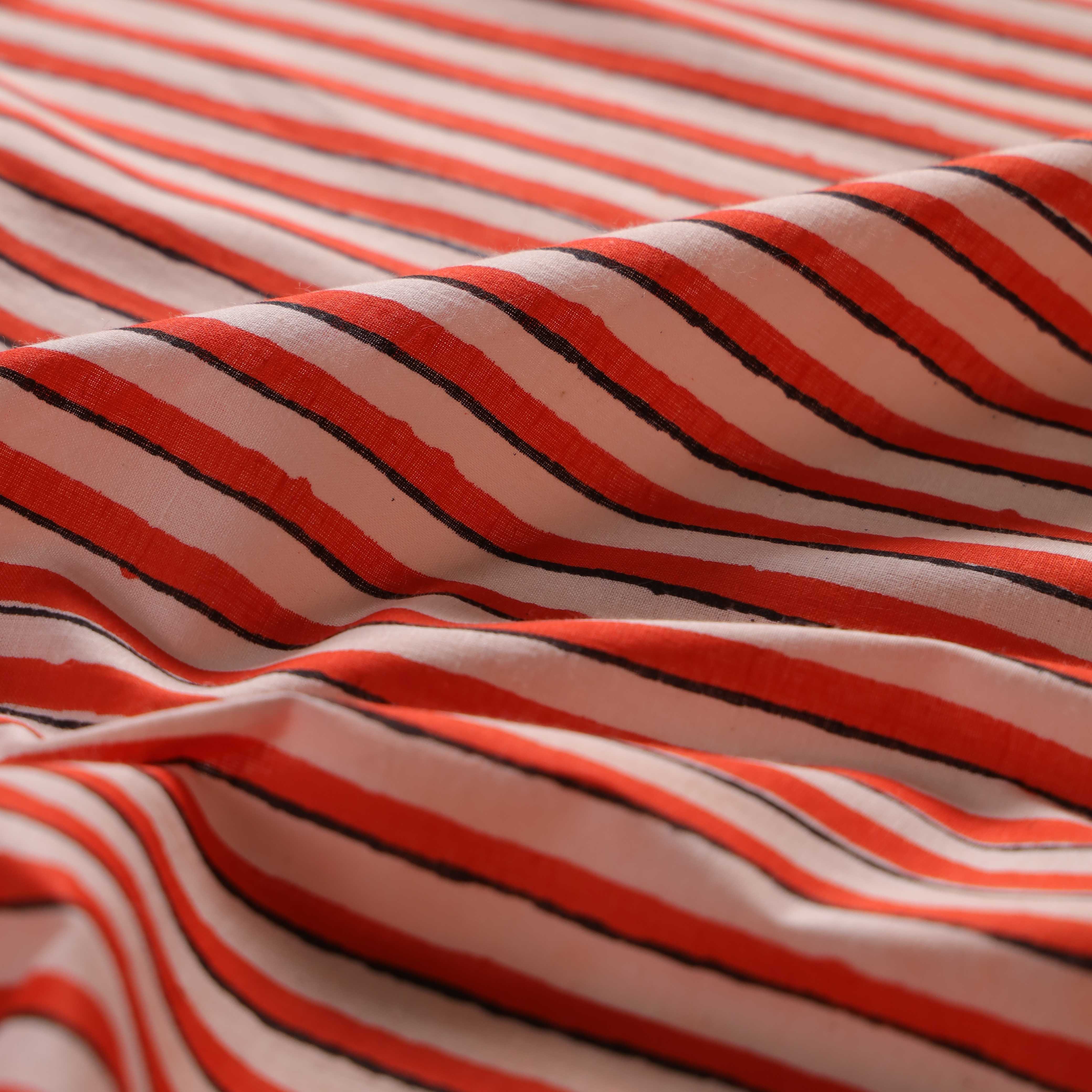 Premium Crimson & Onyx Stripe Cotton Fabric – 42" Printed Cotton
