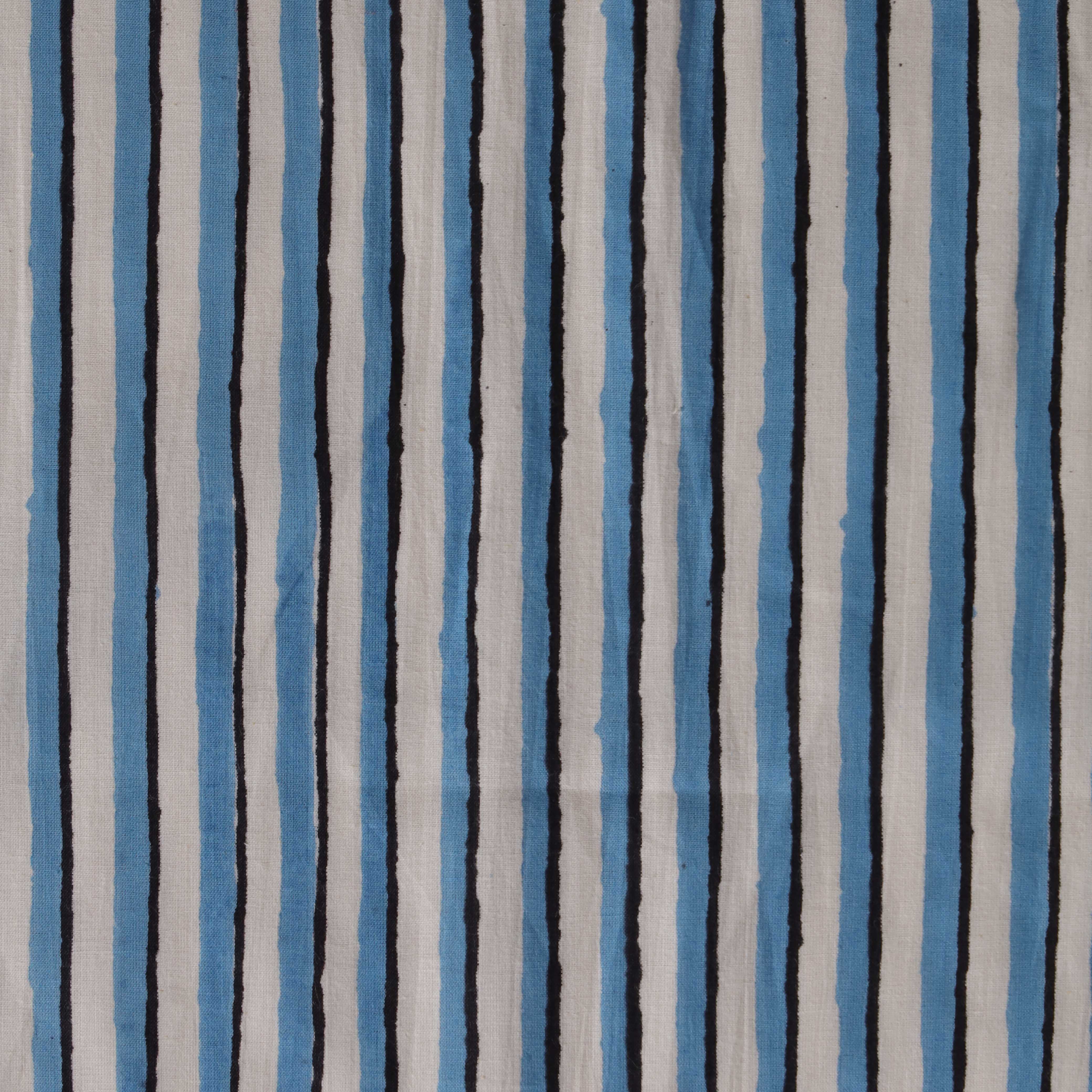 Premium Azure Blue & Onyx Stripe Cotton Fabric – 42" Printed Cotton