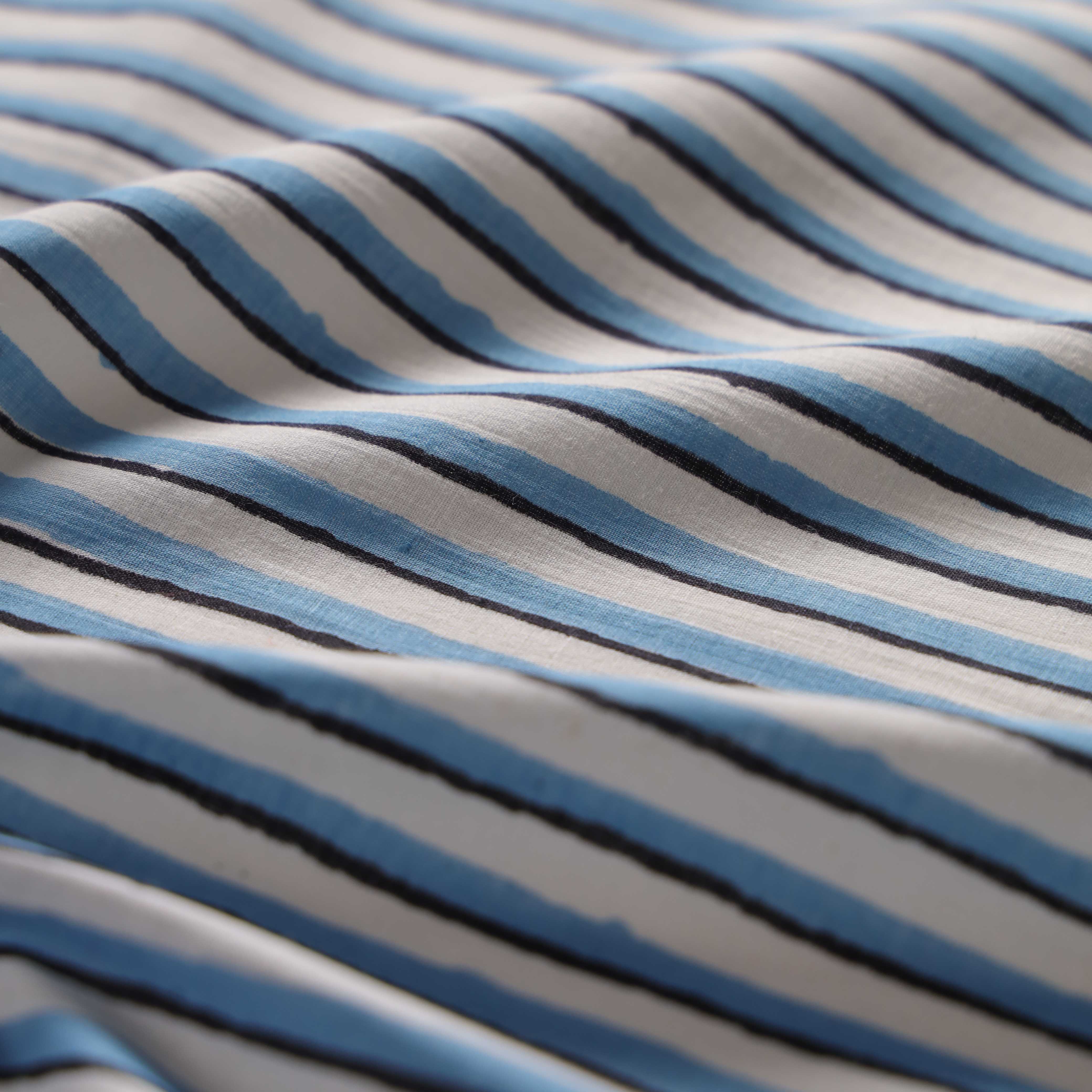 Premium Azure Blue & Onyx Stripe Cotton Fabric – 42" Printed Cotton