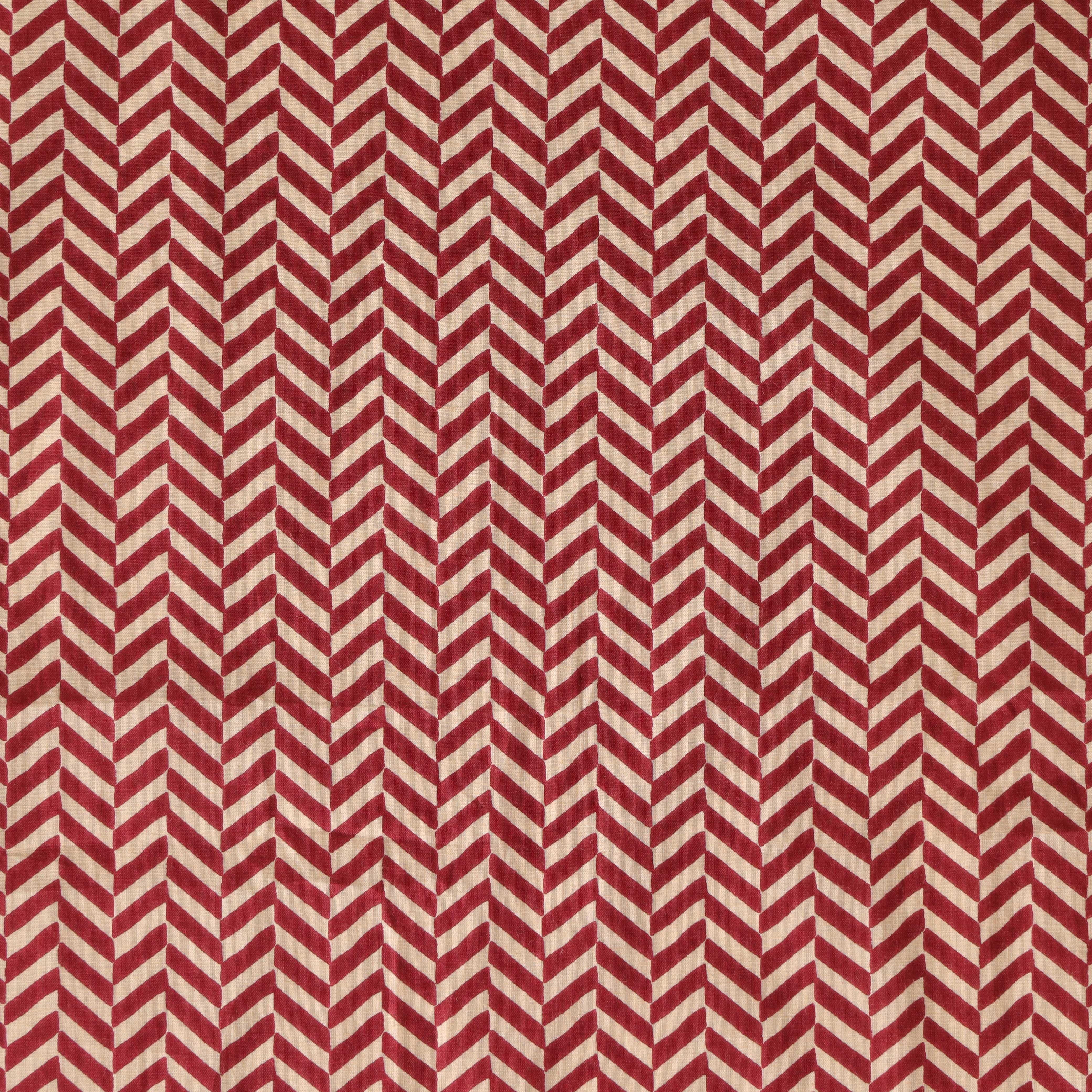 Premium Crimson Chevron Screen Printed Cotton Fabric by the Yard