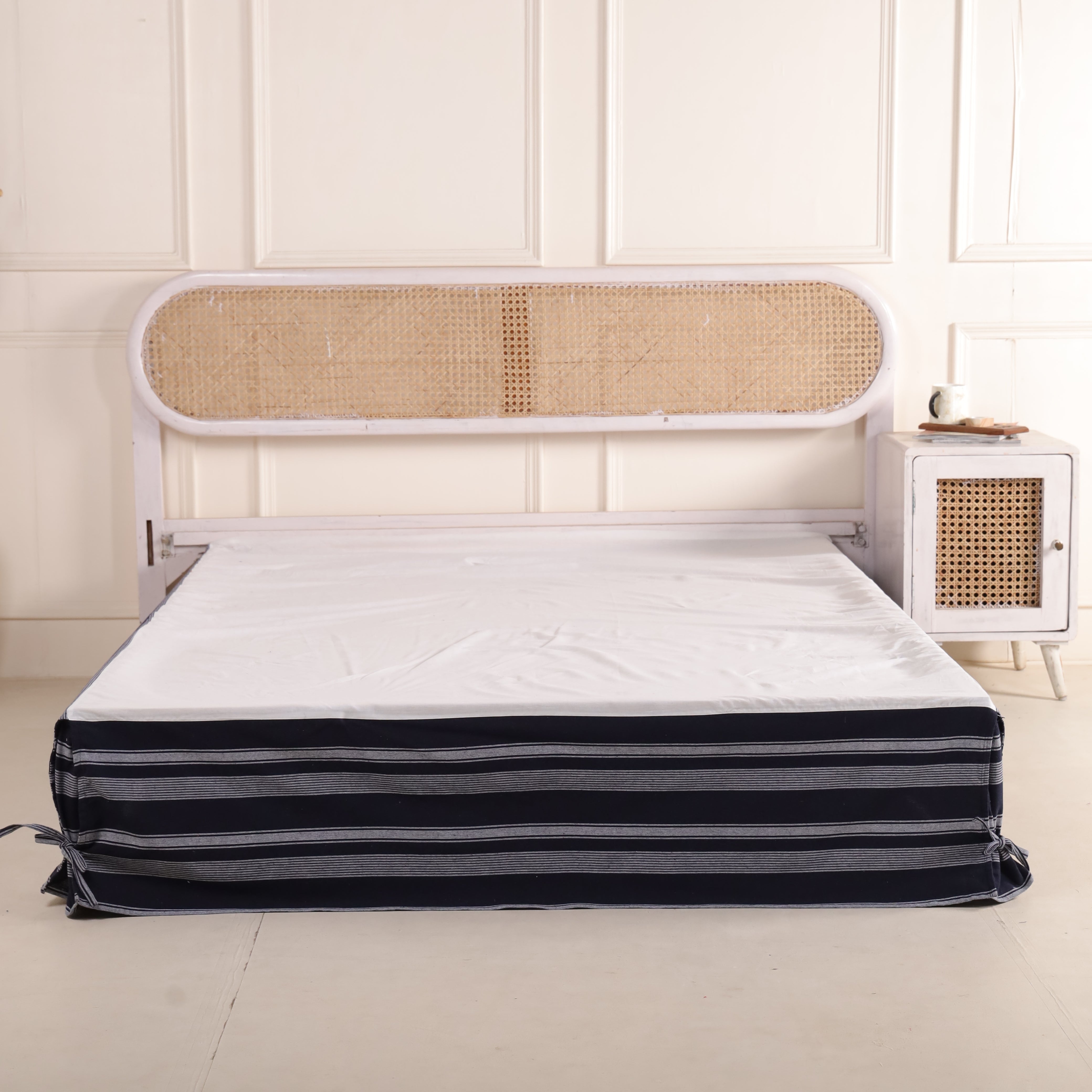 Nautical Navy Blue Striped Tailored Bed Skirt – Premium Pleated Bed Valance