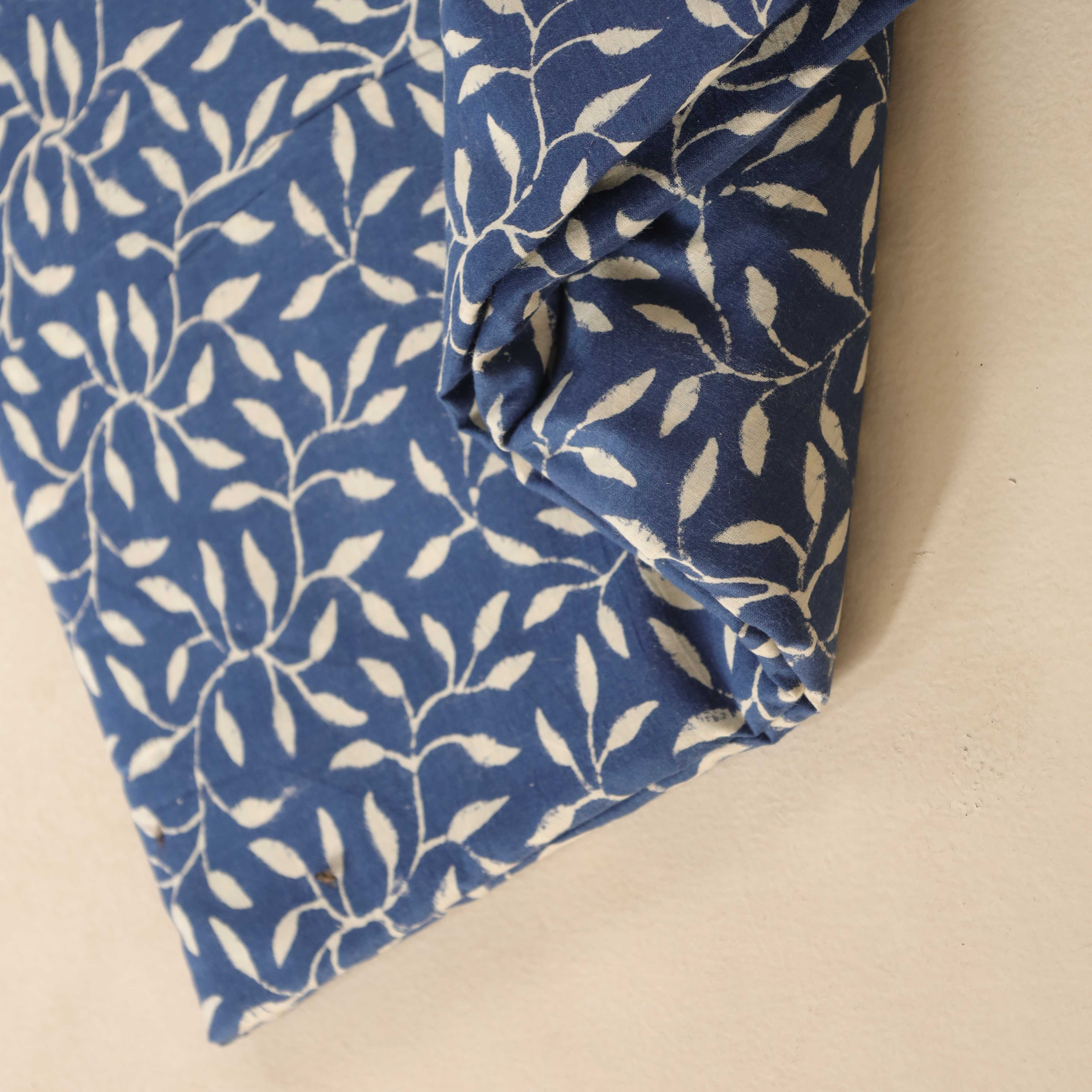 (1 Yard) Indigo Vine Hand Block Printed Cotton Fabric - Artisan Crafted