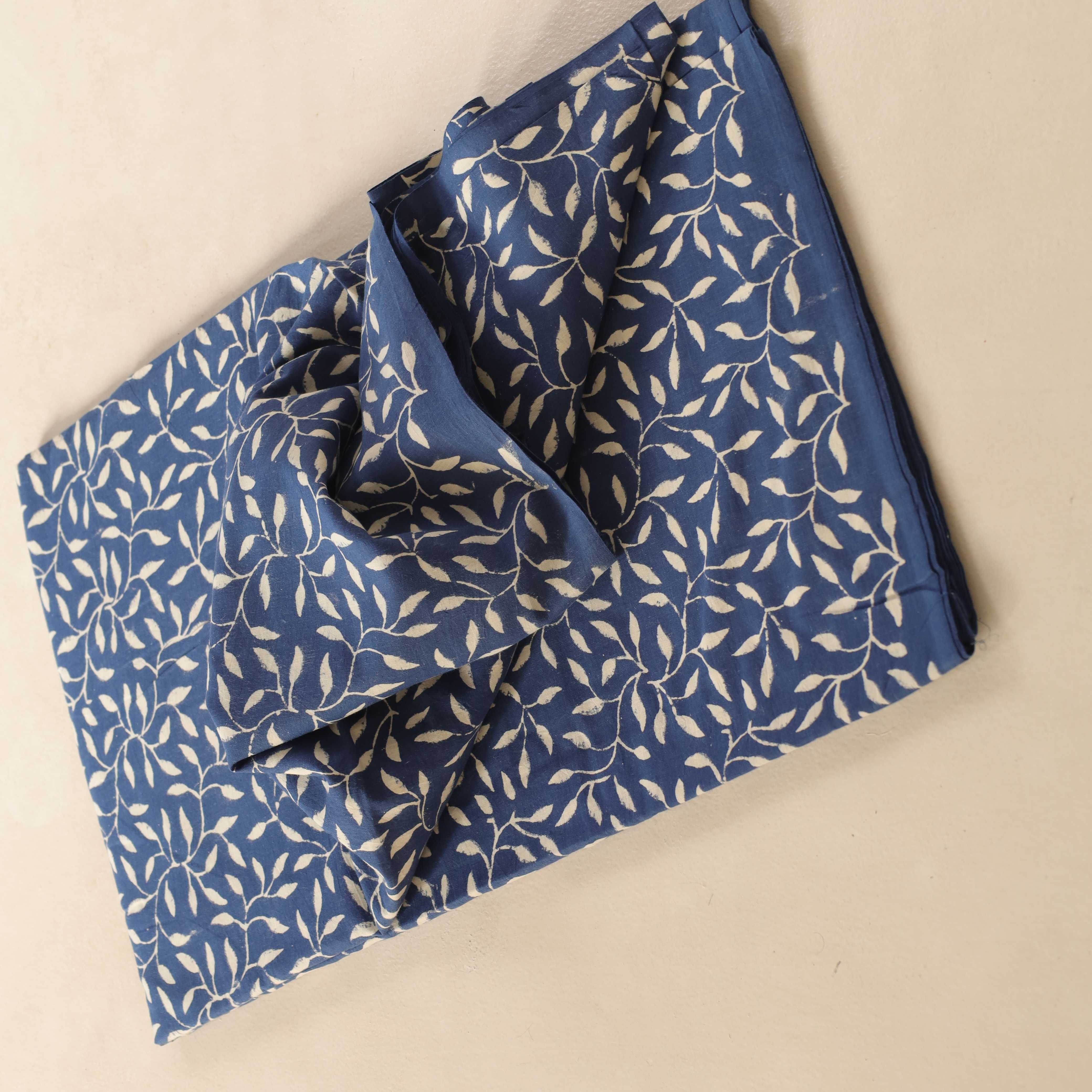 (1 Yard) Indigo Vine Hand Block Printed Cotton Fabric - Artisan Crafted