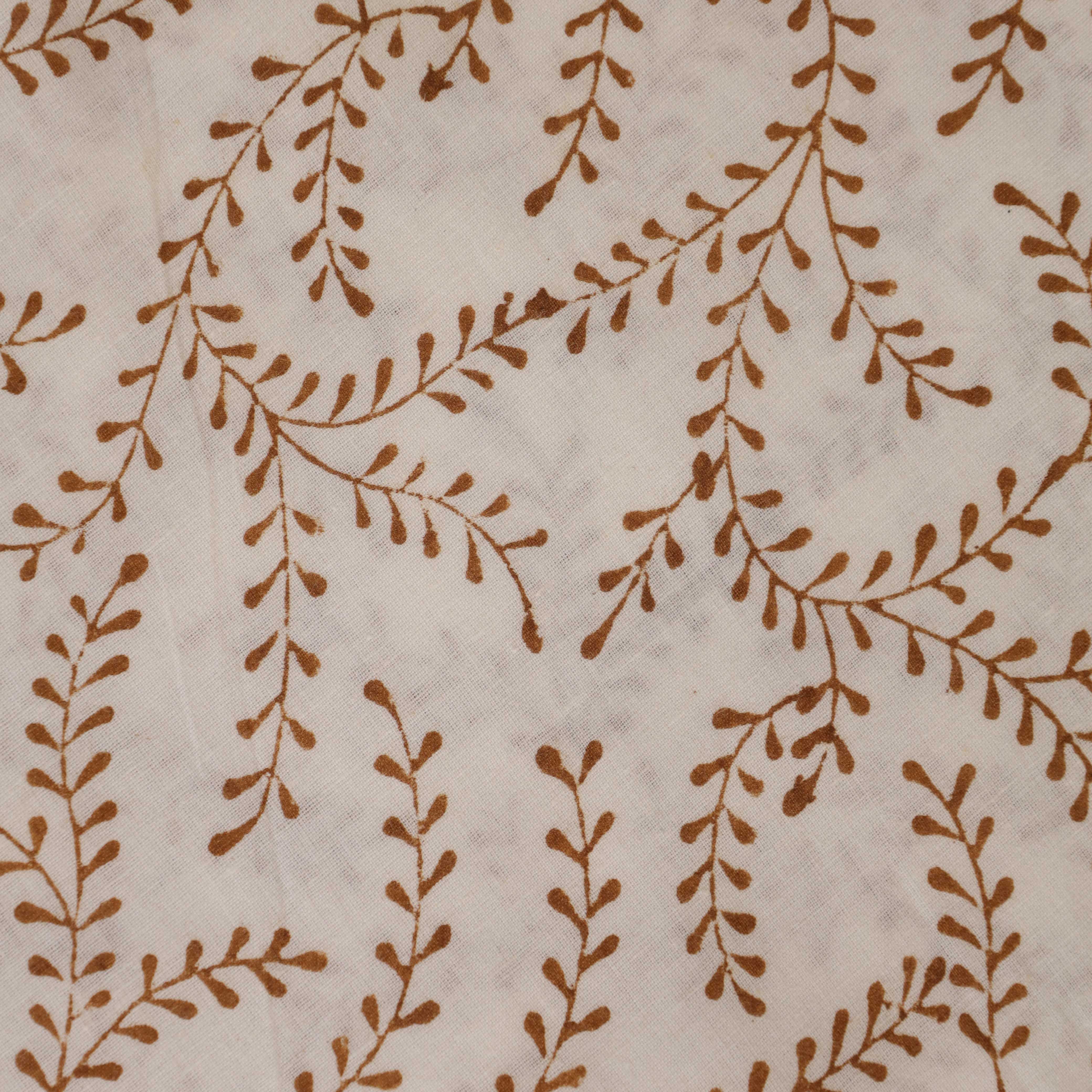 (1 Yard) Earthy Vine Hand Block Printed Cotton Fabric - Artisan Crafted